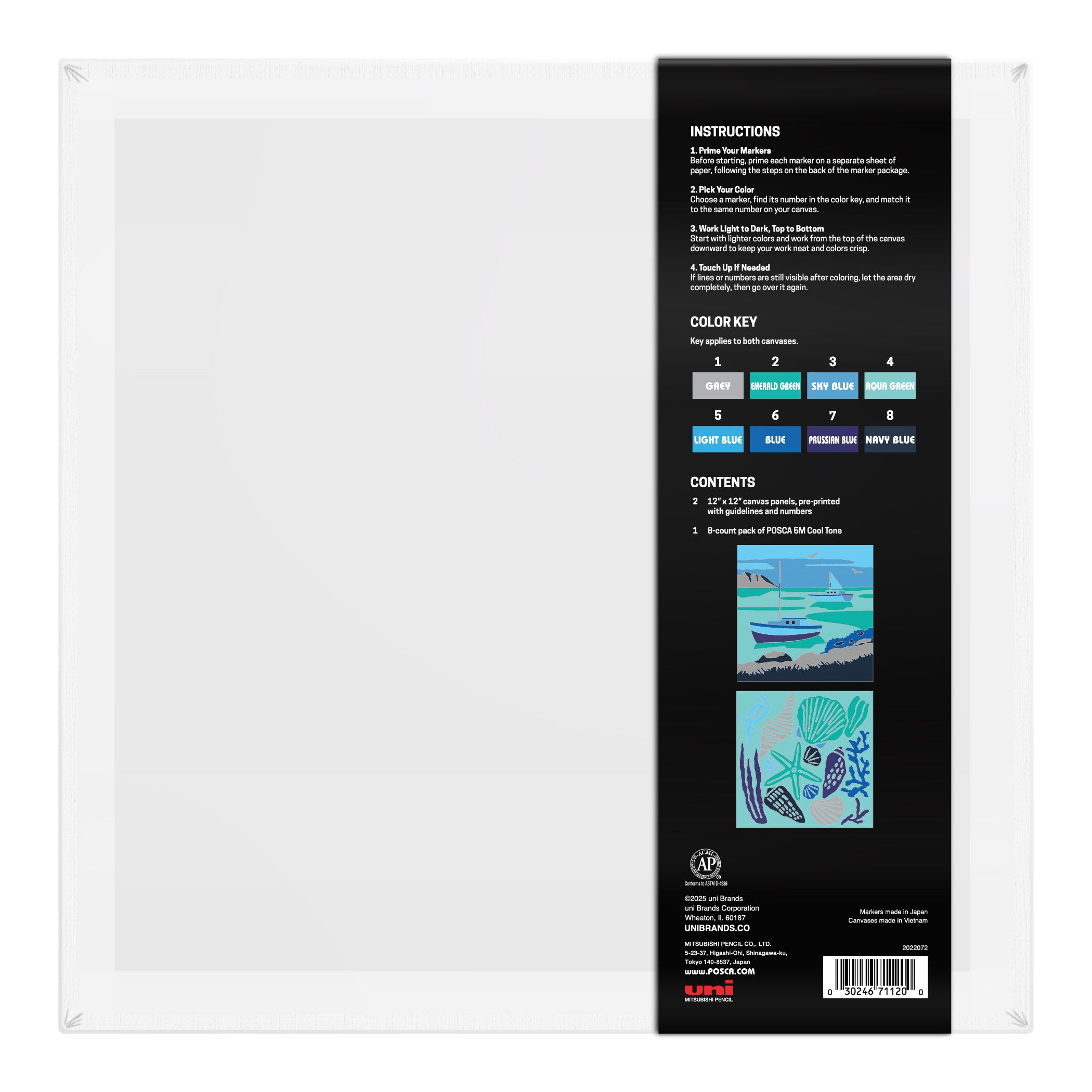 uni® POSCA® Paint-By-Number Canvas Kit,  including 5M Markers