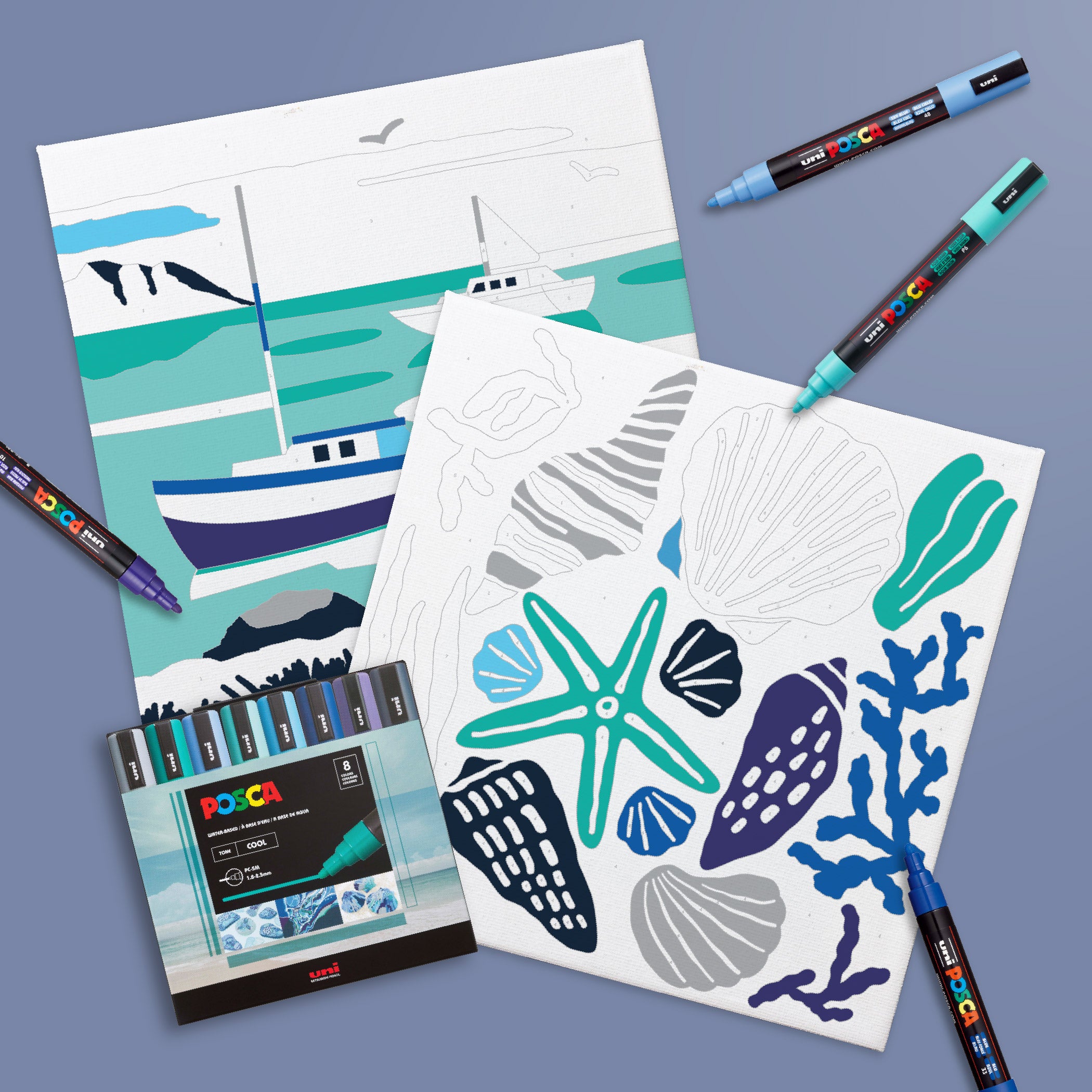 uni® POSCA® Paint-By-Number Canvas Kit,  including 5M Markers