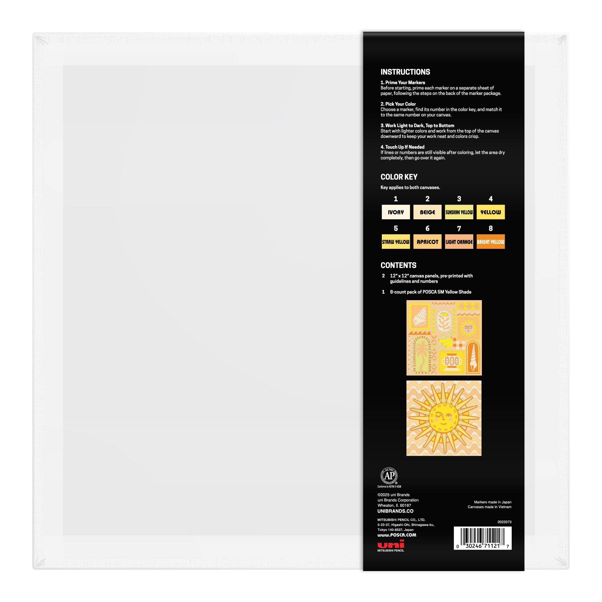 uni® POSCA® Paint-By-Number Canvas Kit,  including 5M Markers