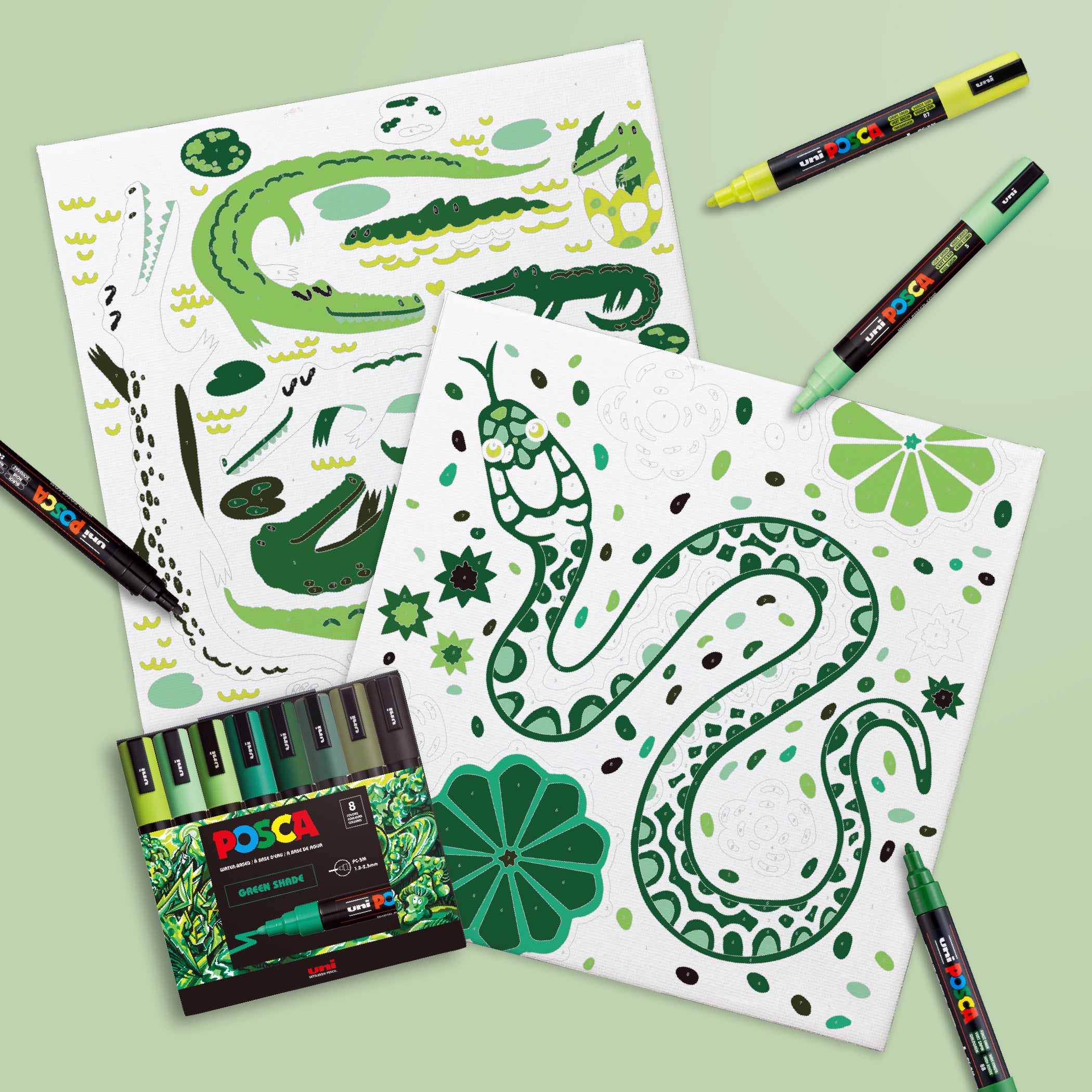 uni® POSCA® Paint-By-Number Canvas Kit,  including 5M Markers