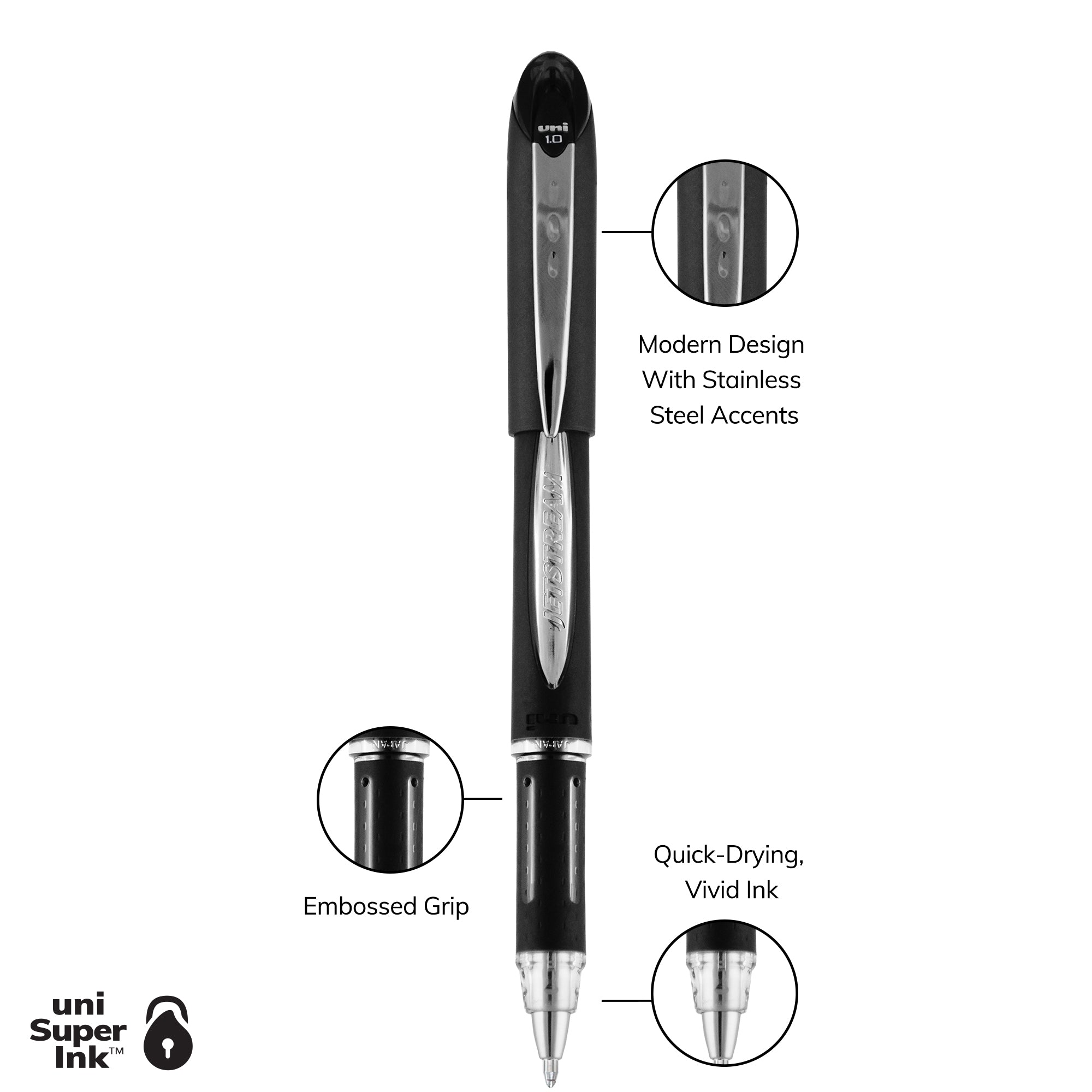uniball™ Jetstream Ballpoint Pens, Medium Point (1.0mm), Black, 3 Pack