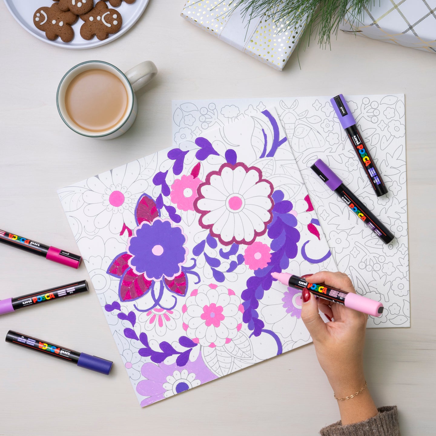 uni® POSCA® Paint-By-Number Canvas Kit,  including 5M Markers