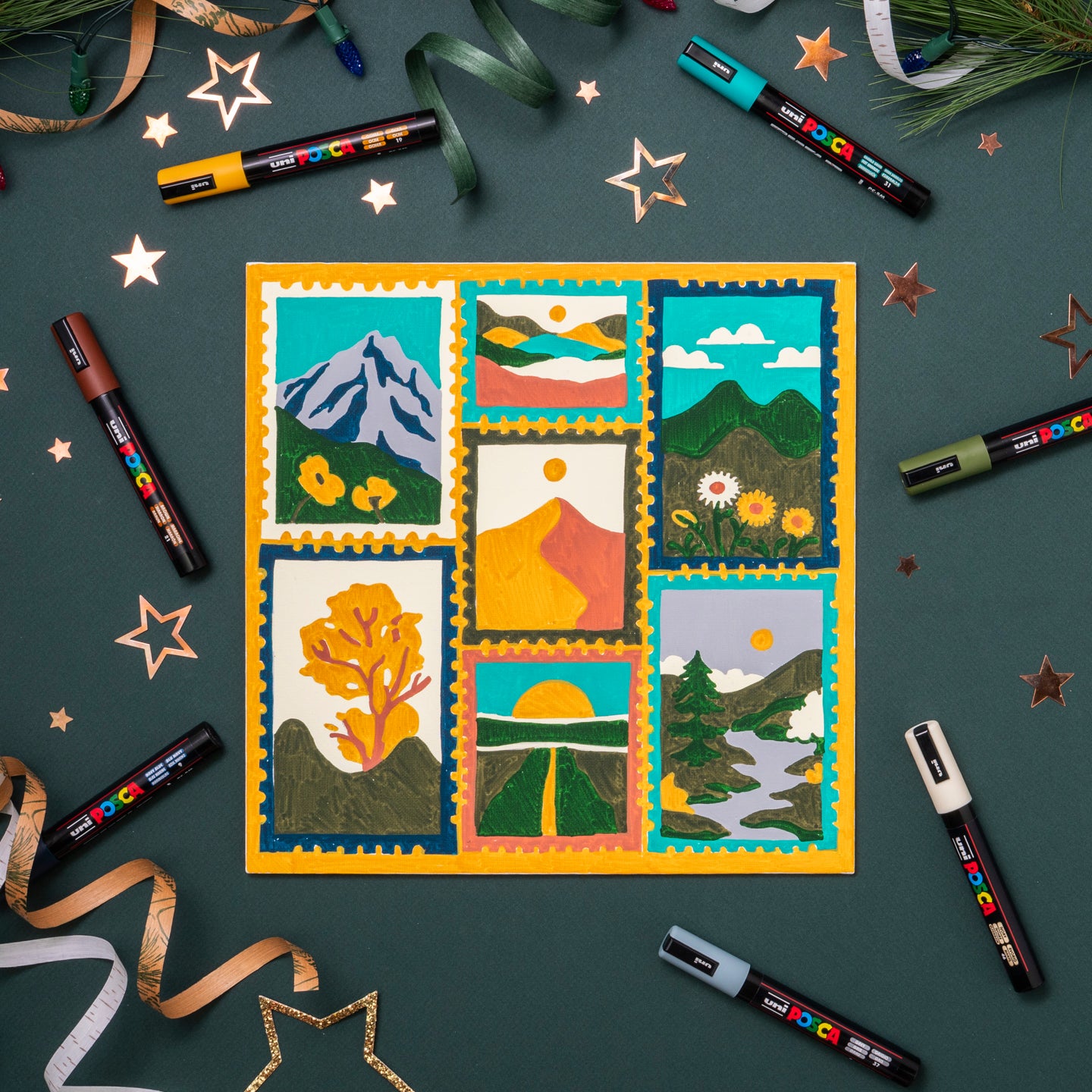 uni® POSCA® Paint-By-Number Canvas Kit,  including 5M Markers