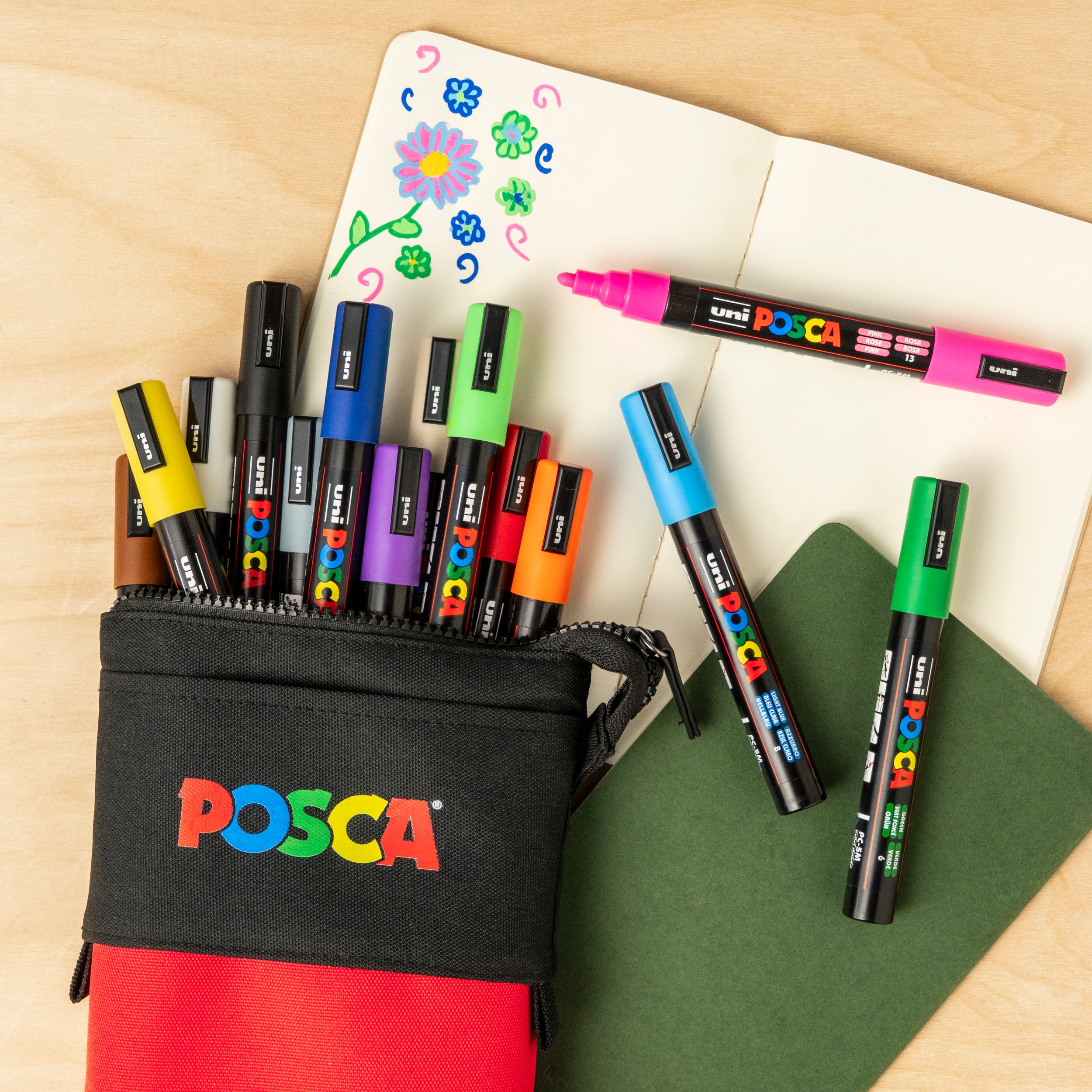 uni POSCA® PC-5M Exclusive Special Edition Set with Red Pouch (16 Pack)