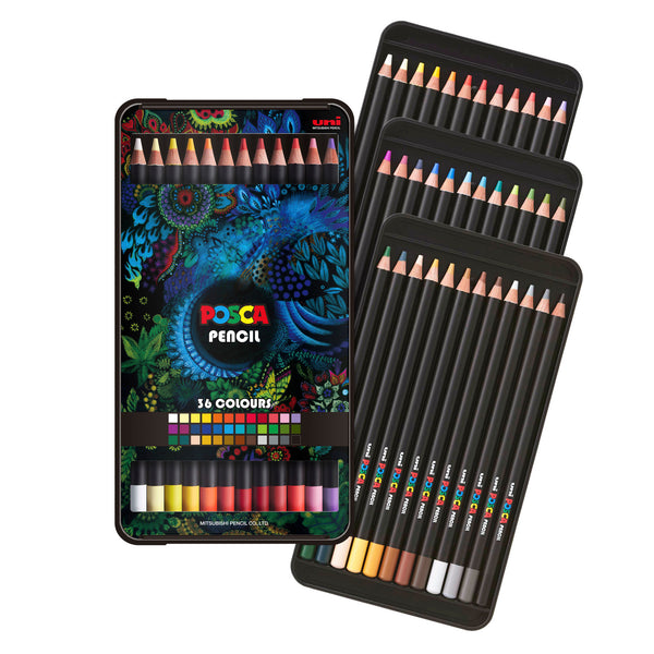 uni® POSCA Colored Pencils, 4.0mm Lead, Assorted Set, 36 Count