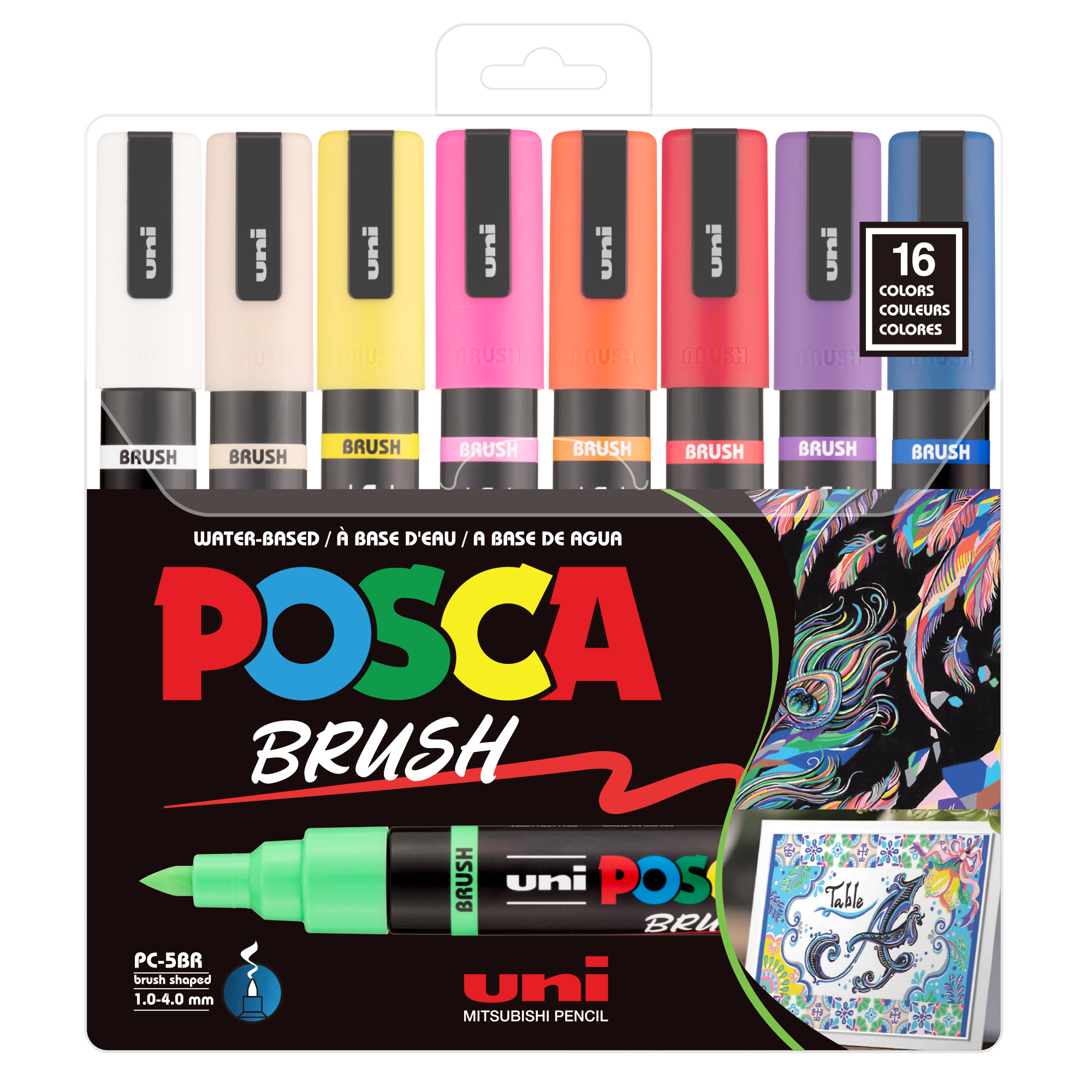 uni® POSCA® PC-5BR, Water-Based Paint Brush Tip Markers (16 Pack)