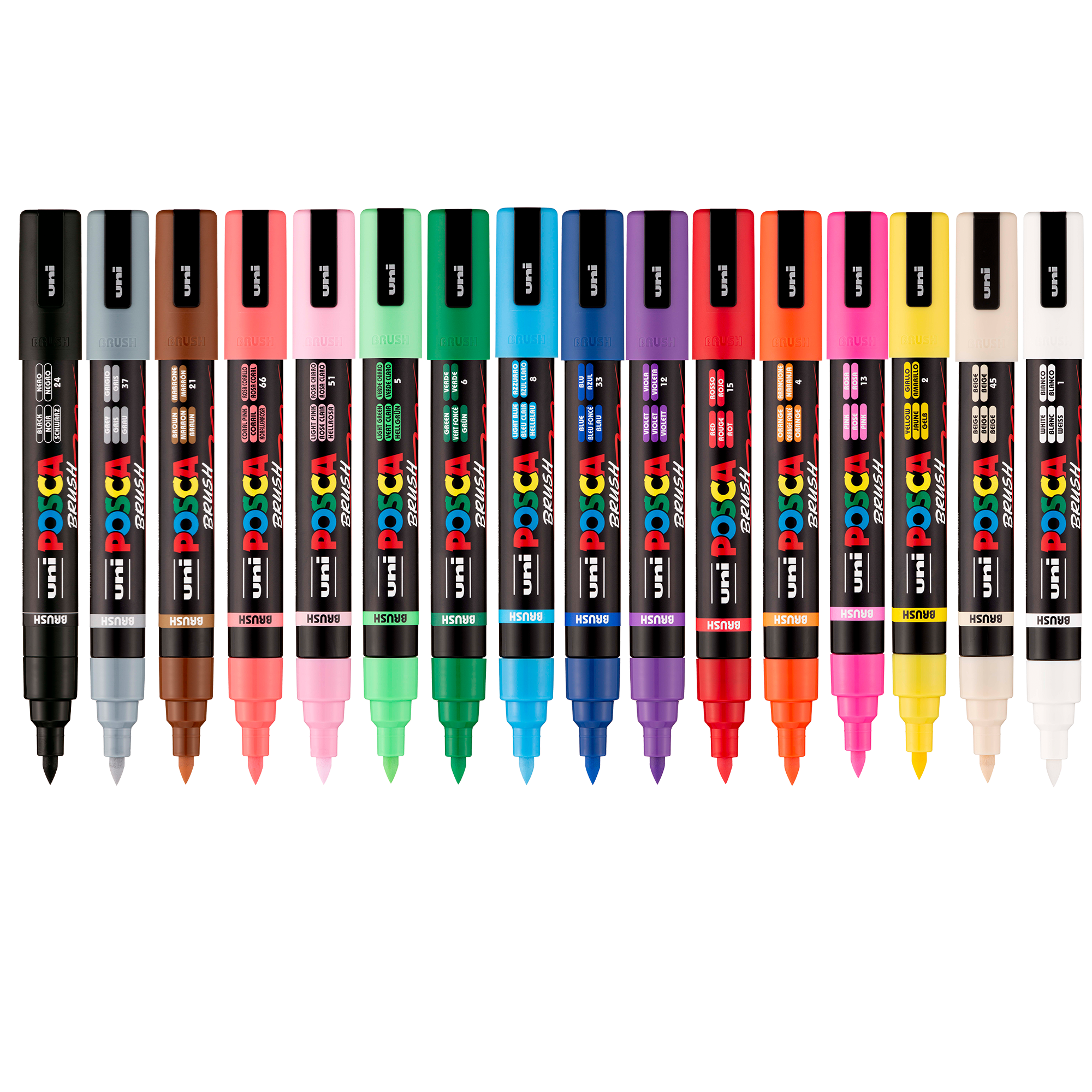 uni® POSCA® PC-5BR, Water-Based Paint Brush Tip Markers (16 Pack)