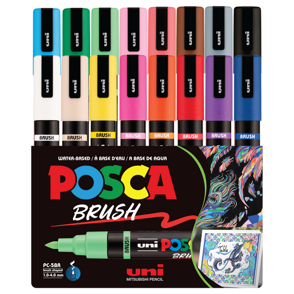uni® POSCA® PC-5BR, Water-Based Paint Brush Tip Markers (16 Pack)