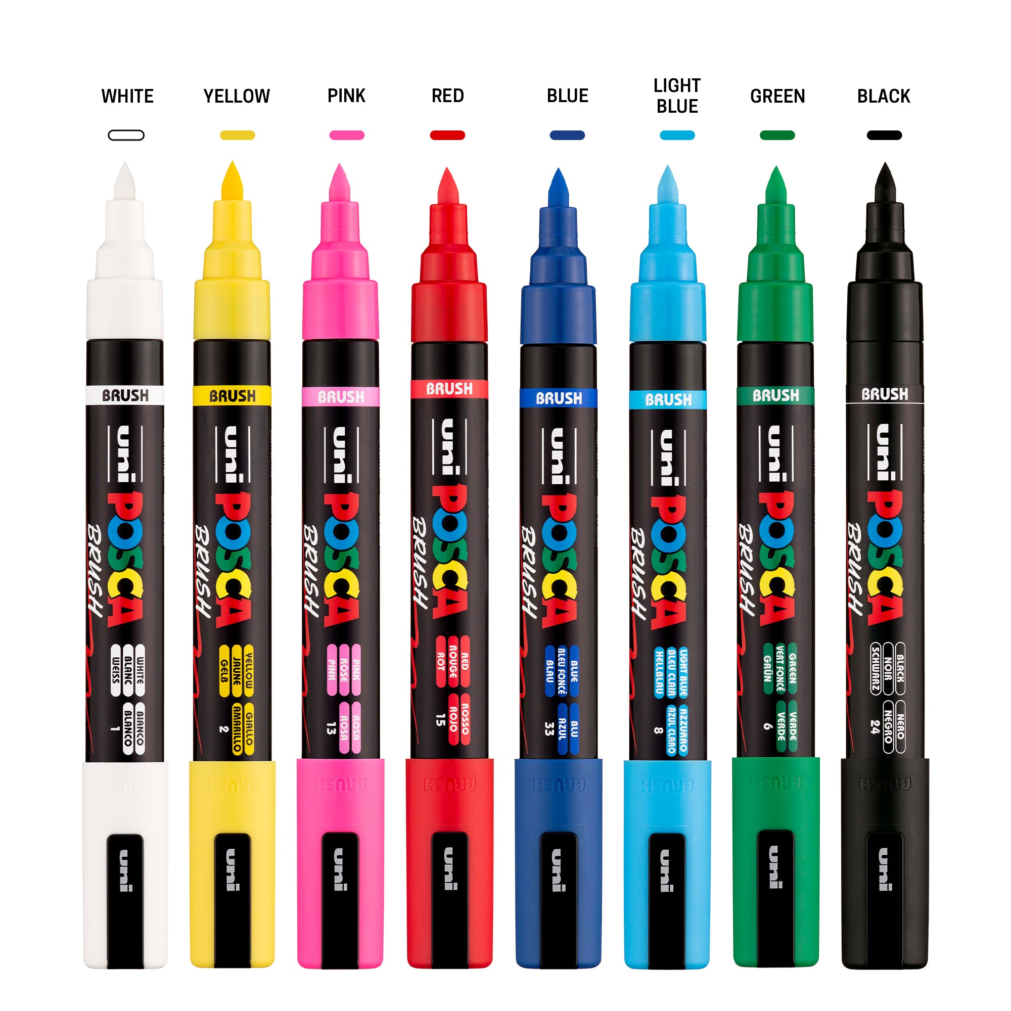 uni® POSCA® PC-5BR, Water-Based Brush Tip Paint Markers (8 Pack)