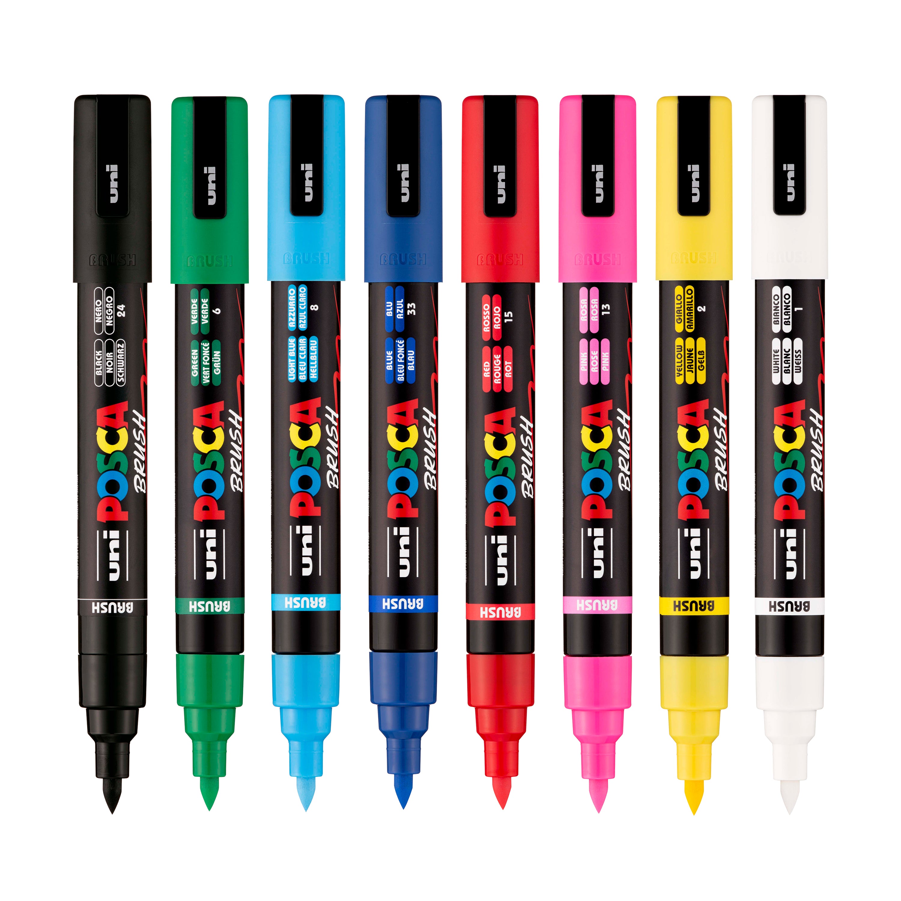 uni® POSCA® PC-5BR, Water-Based Brush Tip Paint Markers (8 Pack)