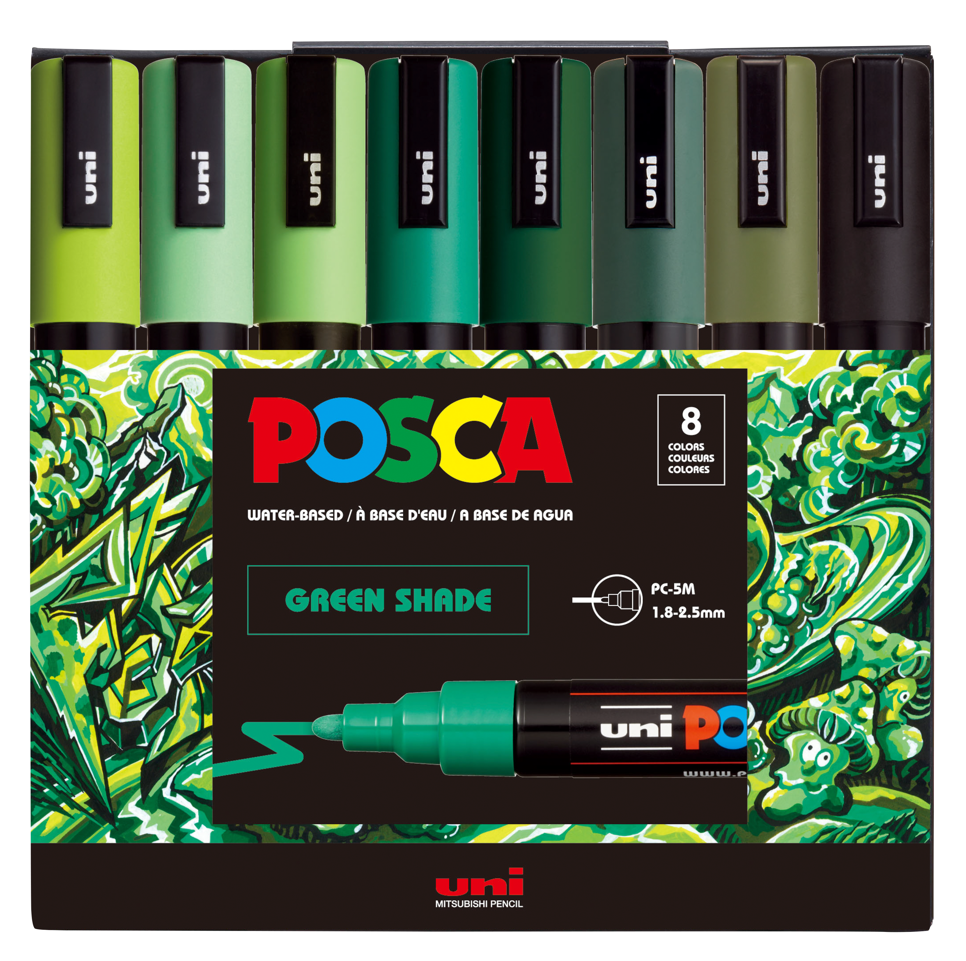 uni® POSCA® PC-5M, Green Shade Water-Based Paint Markers (8 Pack)