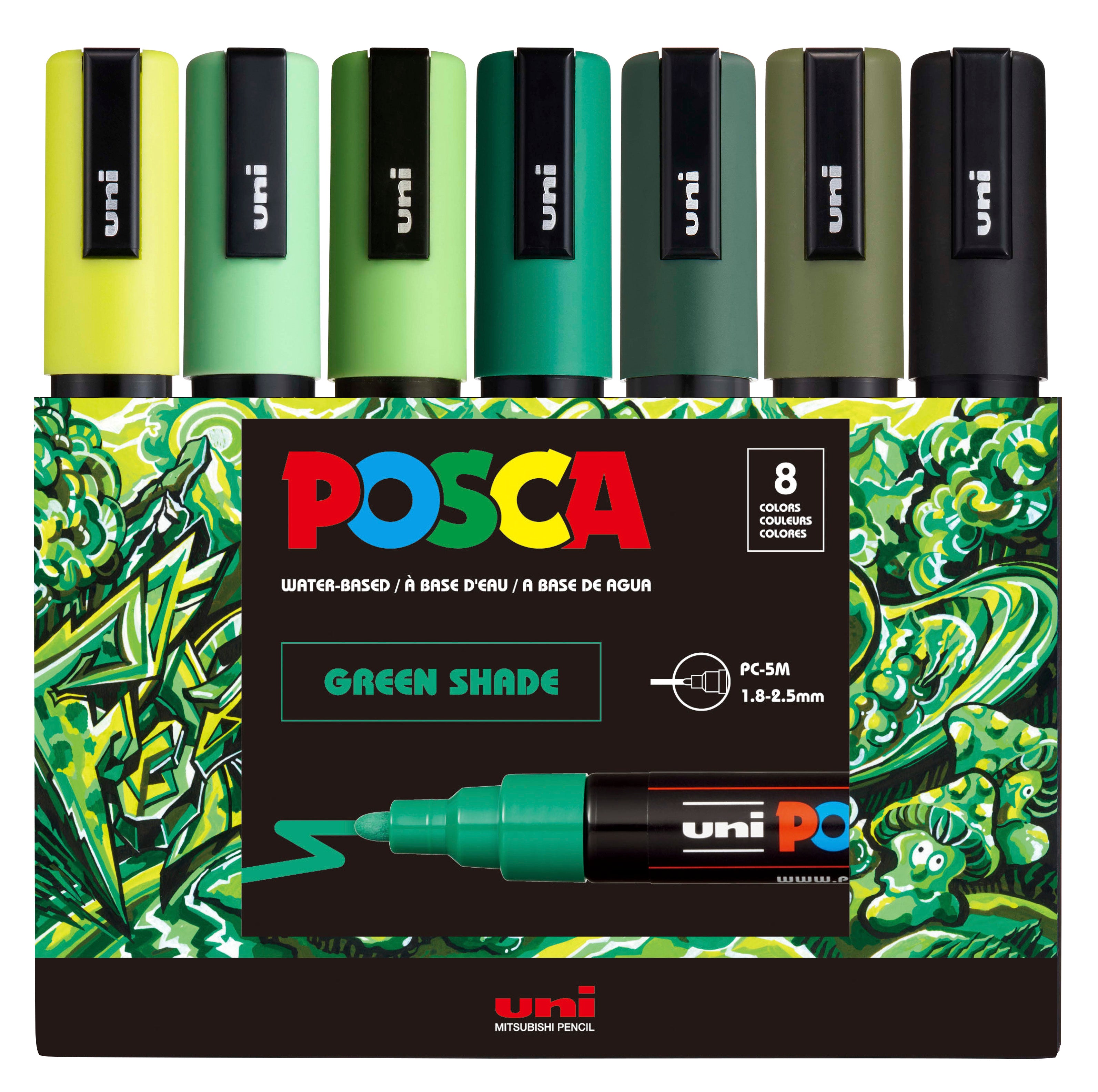 uni® POSCA® PC-5M, Green Shade Water-Based Paint Markers (8 Pack)