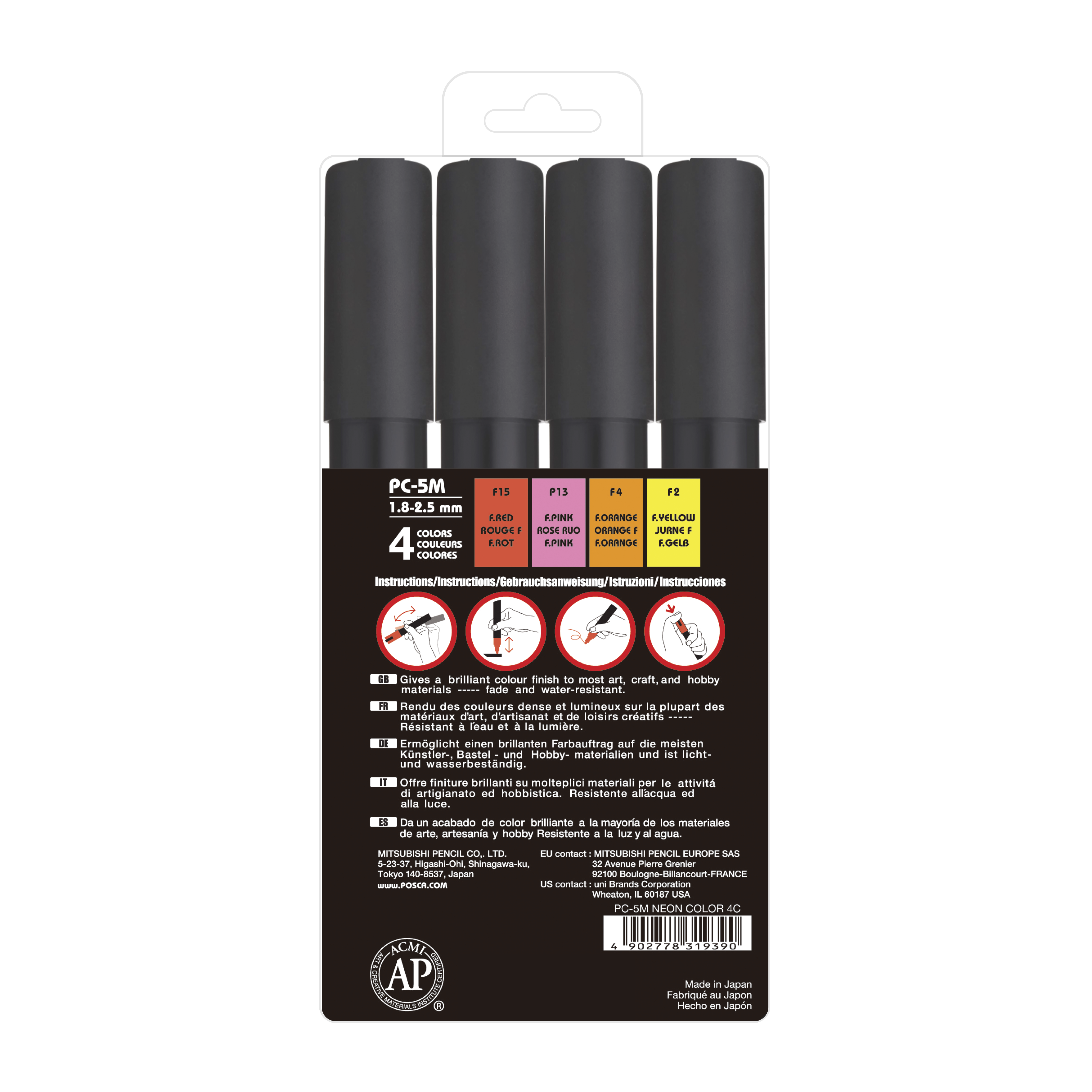 uni® POSCA® PC-5M, Neon Water-Based Paint Markers (4 Pack)