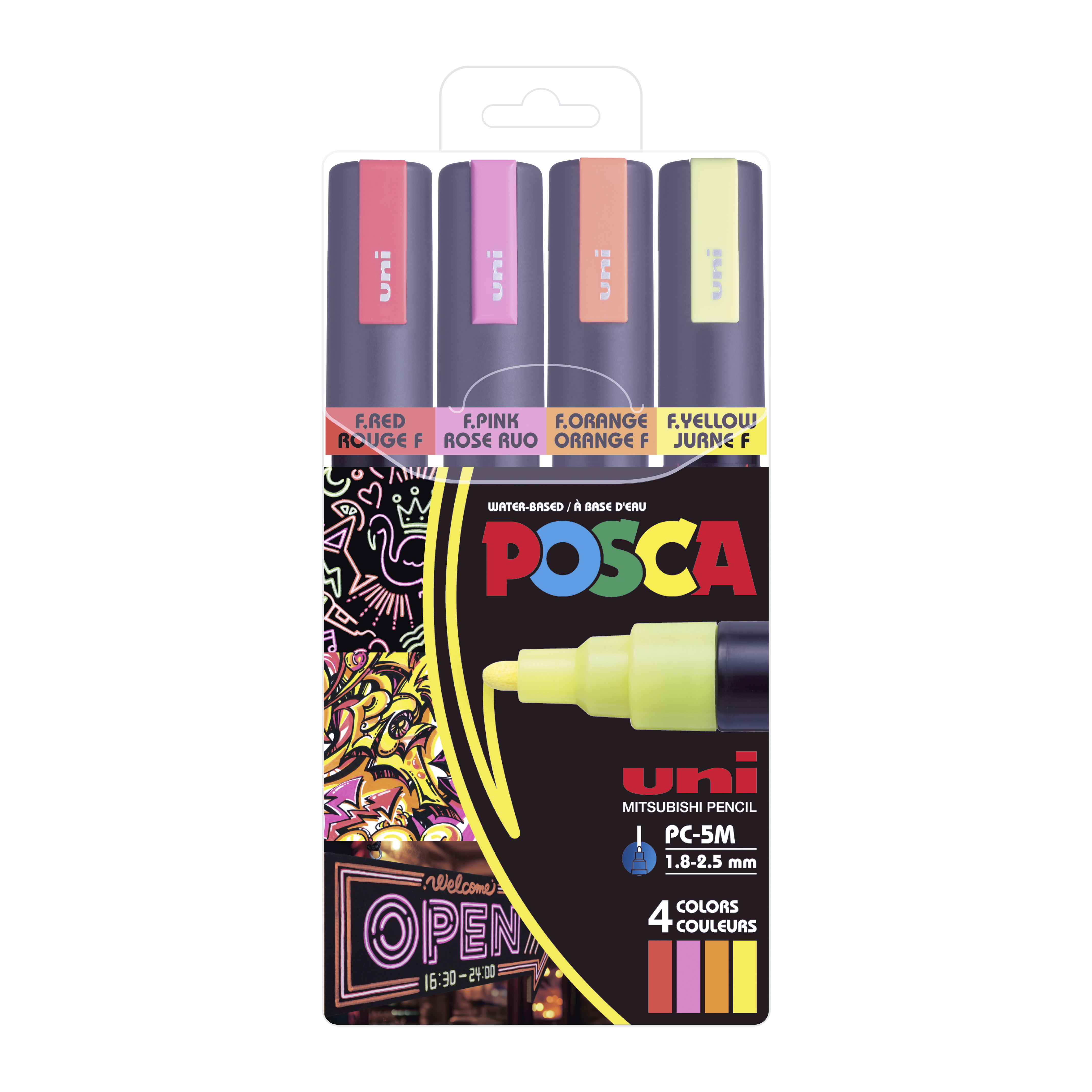 uni® POSCA® PC-5M, Neon Water-Based Paint Markers (4 Pack)
