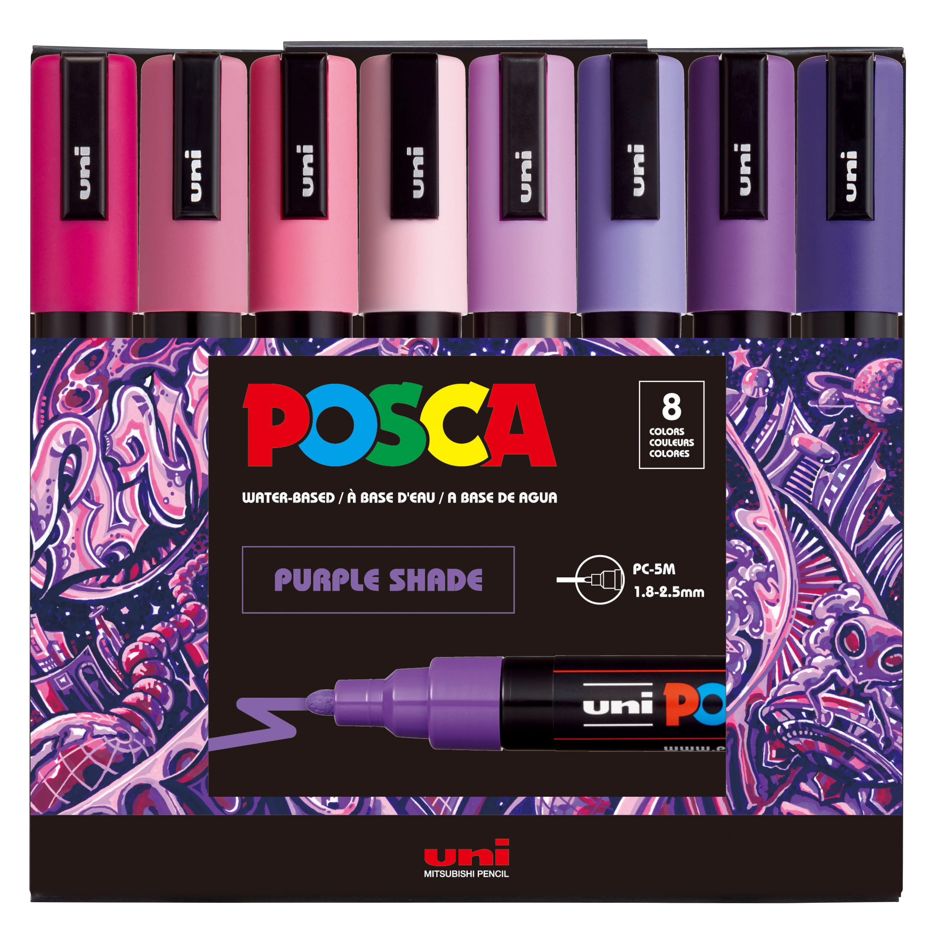 uni® POSCA® PC-5M, Purple Shade Water-Based Paint Markers (8 Pack)