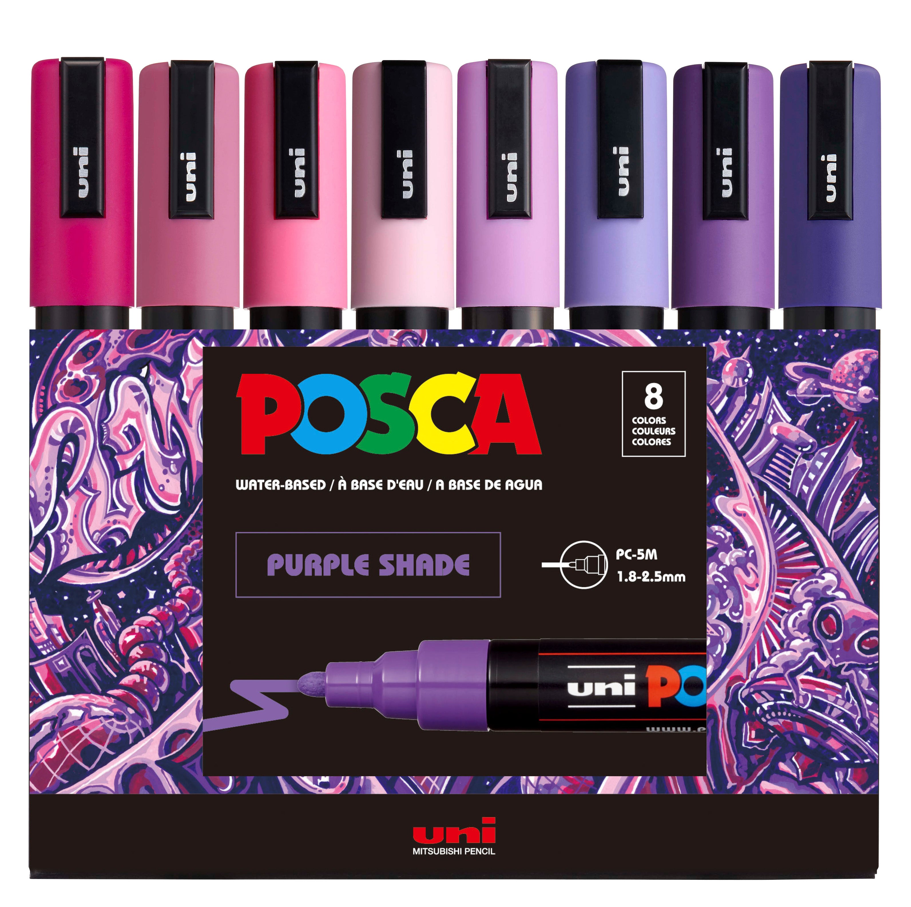 uni® POSCA® PC-5M, Purple Shade Water-Based Paint Markers (8 Pack)