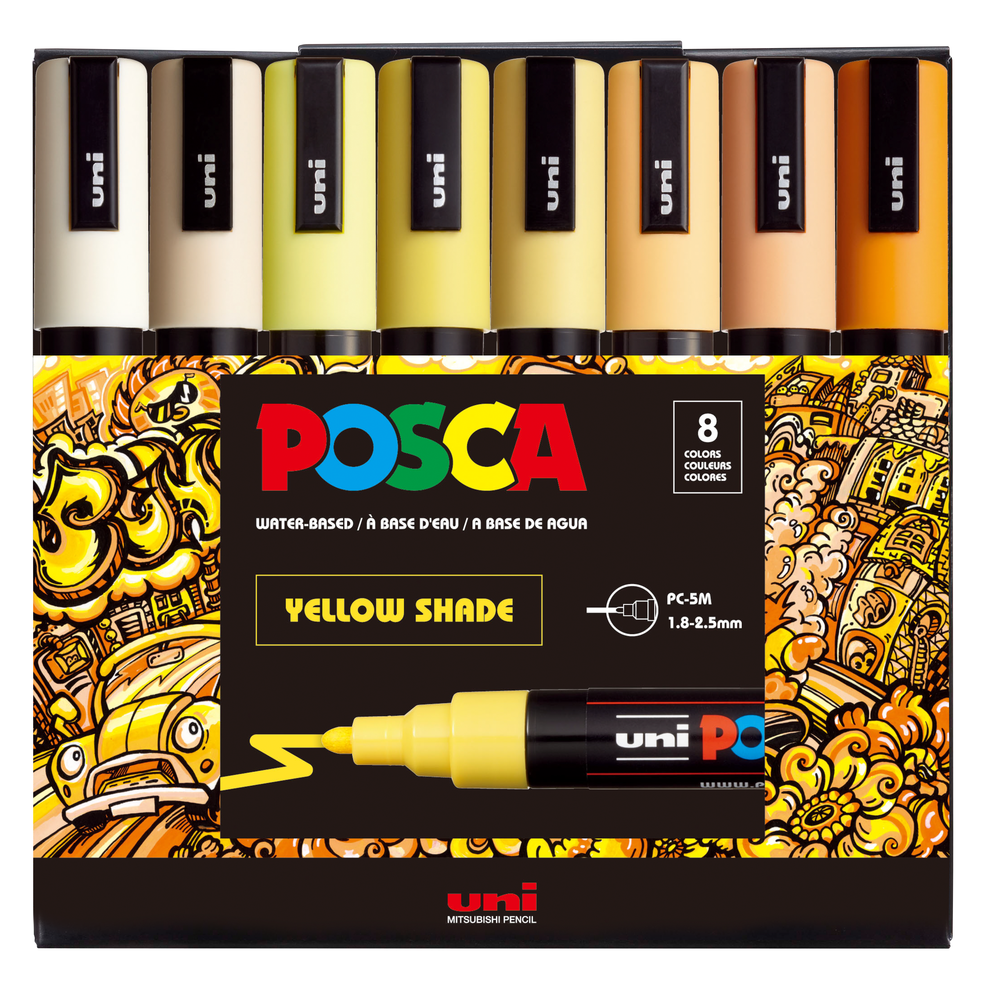 uni® POSCA® PC-5M, Yellow Shade Water-Based Paint Markers (8 Pack)