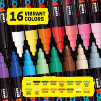 POSCA® PC-5M Water-Based Paint Markers, Medium Reversible Tip (1.0–4.0 mm), 16 Count Assorted Colors, PC5M16C, color assortment