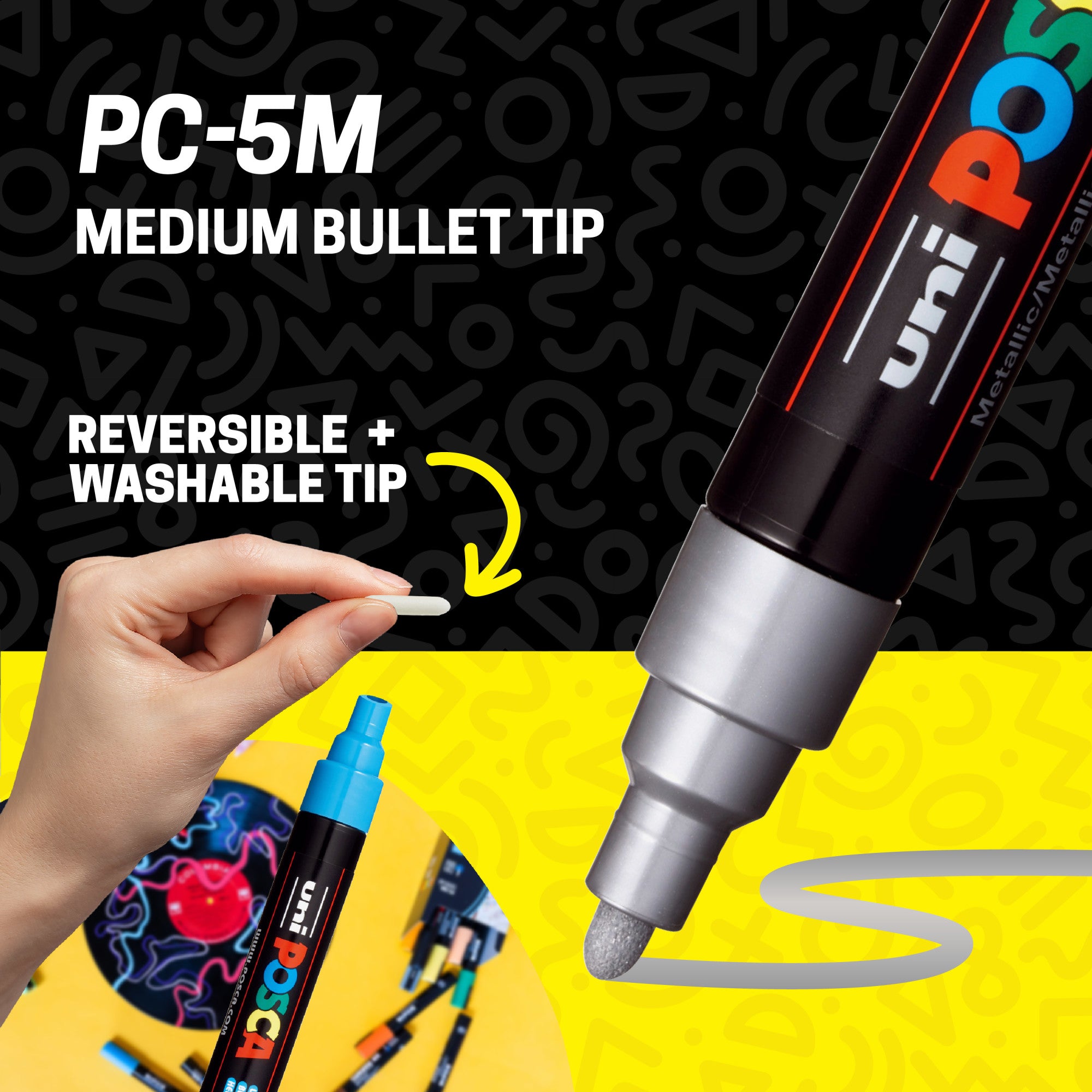 POSCA® PC-5M Water-Based Paint Markers, Medium Reversible Tip (1.8–2.5 mm), 4 Count Assorted Colors, PC5M4C, Medium bullet tip