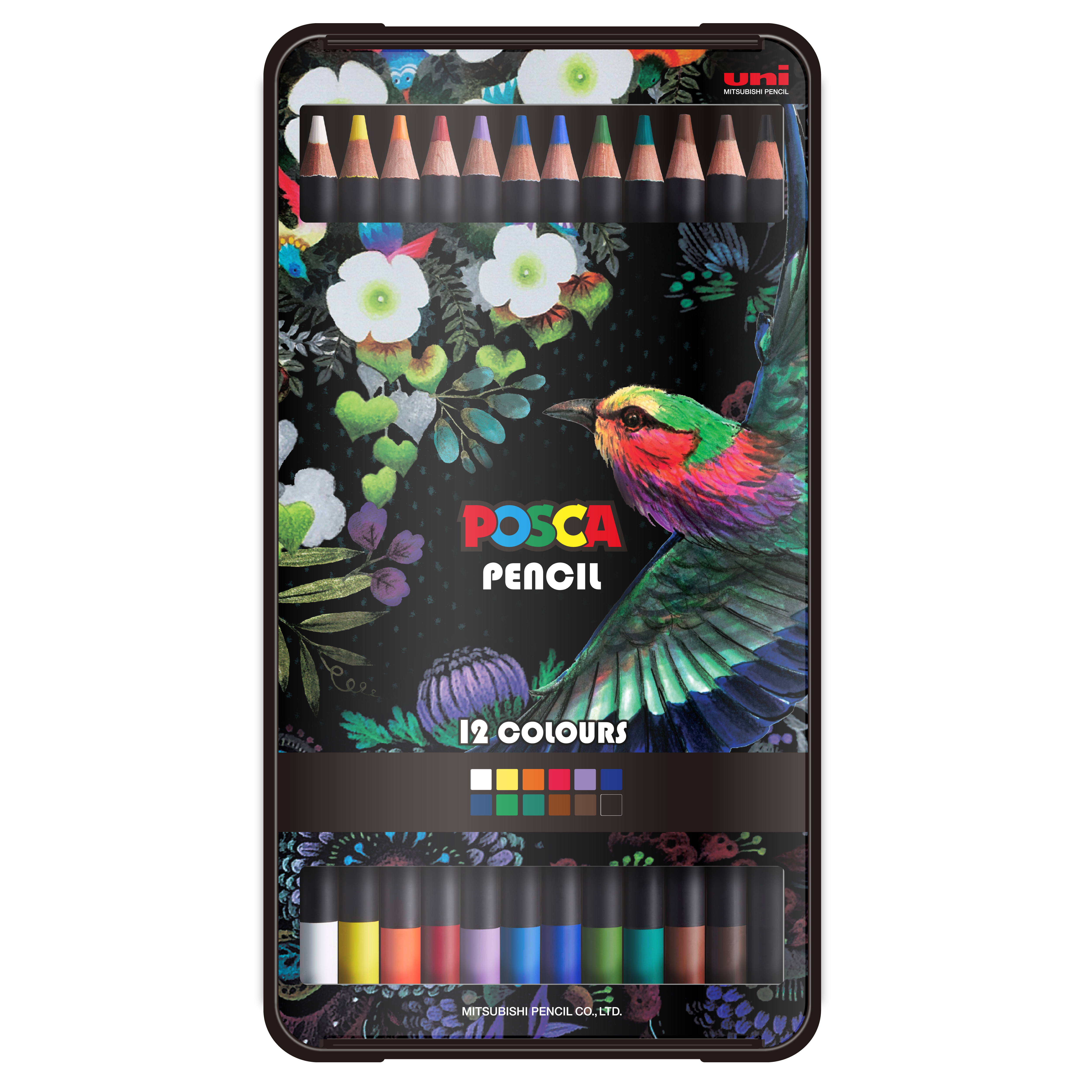 uni® POSCA® Colored Pencils, 4.0mm Lead, Assorted Set, 12 Count