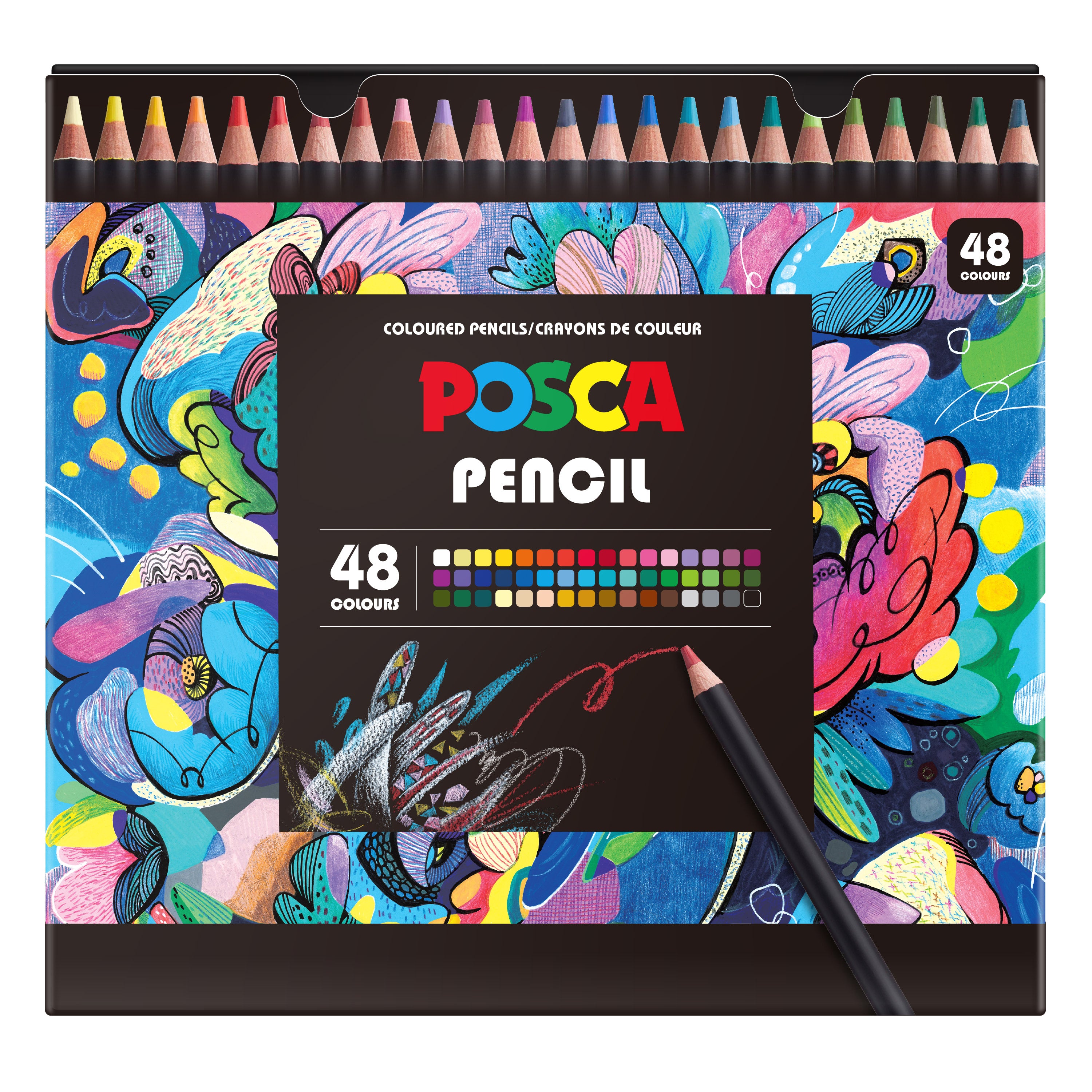 uni® POSCA Colored Pencils, 4.0mm Lead, Assorted Set, 48 Count