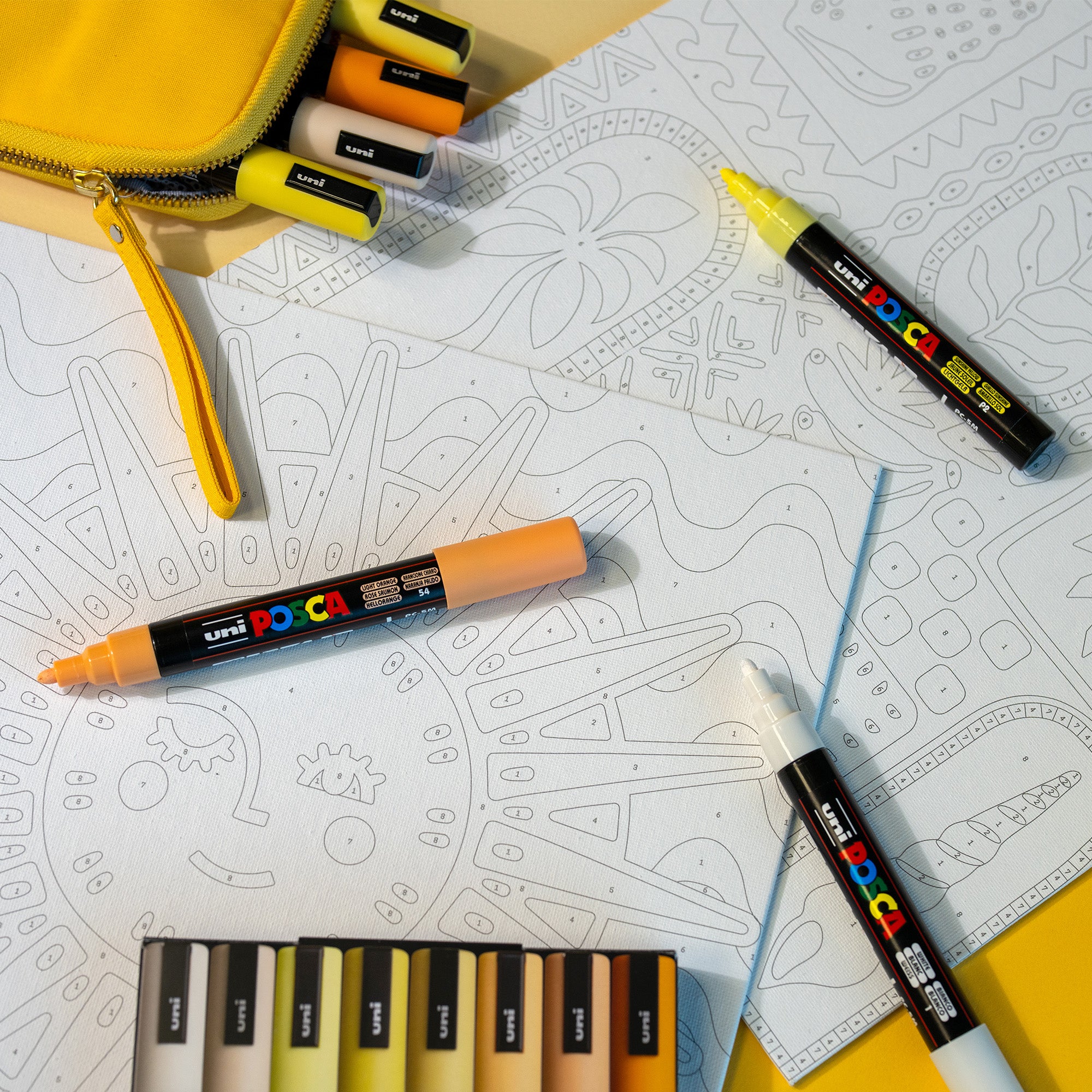 uni® POSCA® Paint-By-Number Canvas Kit,  including 5M Markers