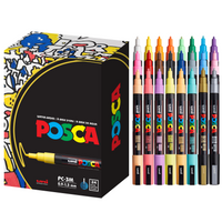 POSCA® PC-3M Water-Based Paint Markers, Fine Reversible Tip (0.9–1.3 mm), 24 Count Assorted Colors, B06ZYTZXG2, Front Image in package and out of packaging