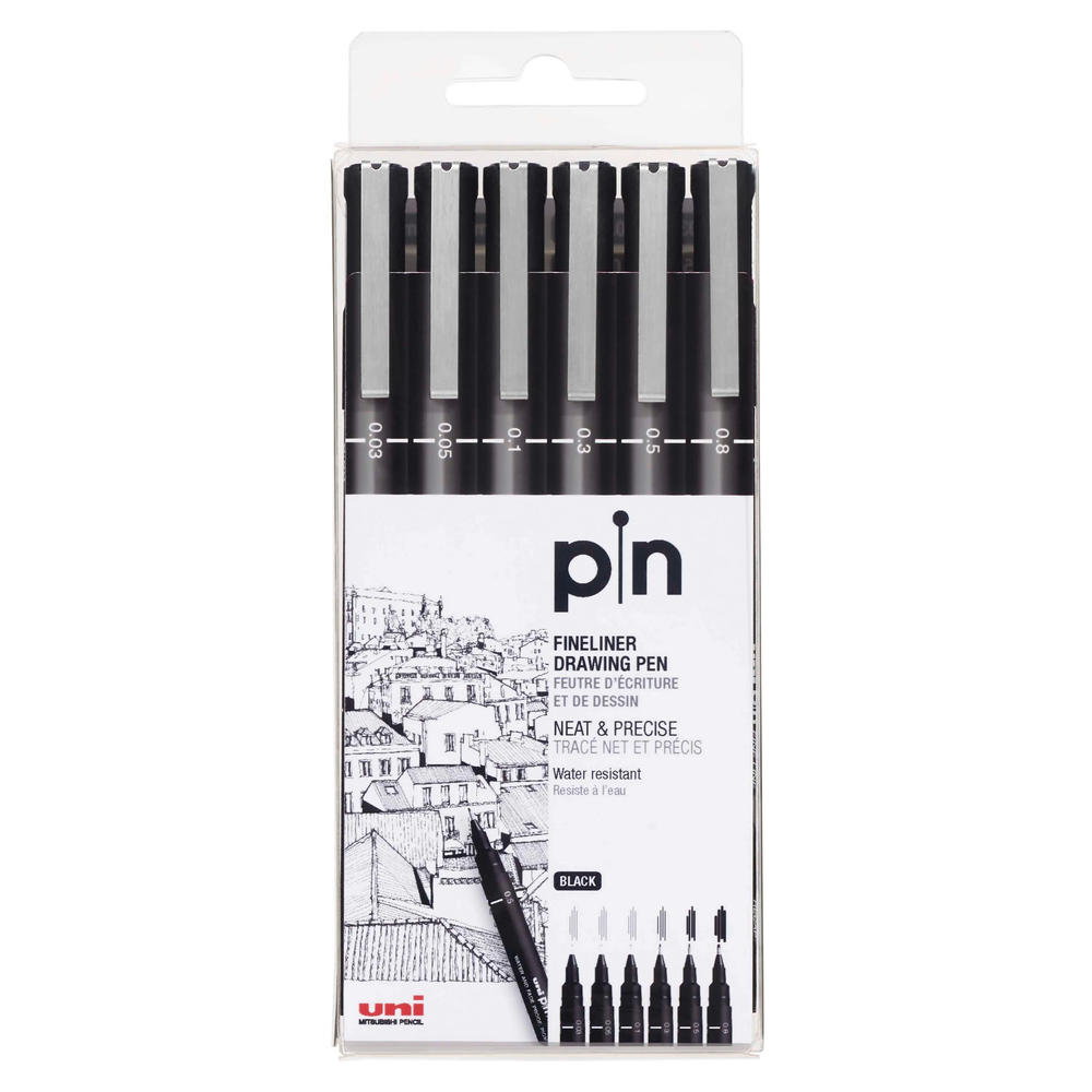 uni® Pin, Fineliner Black Drawing Pens, .3mm, 6 Count