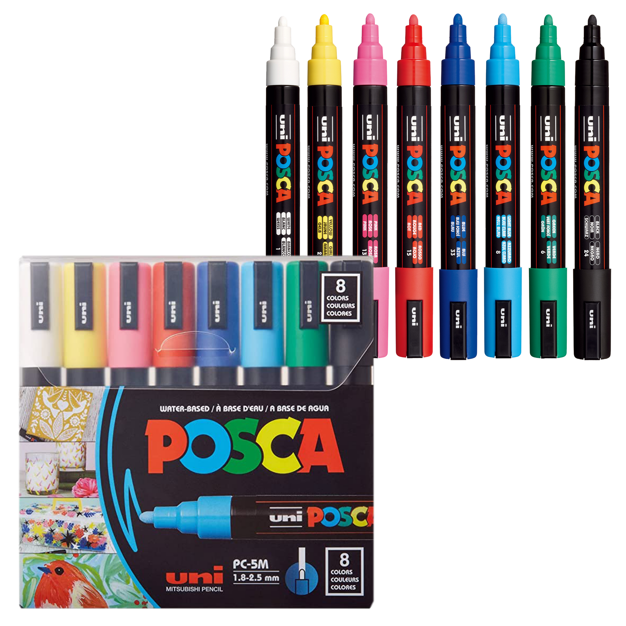 Posca PC-5M Paint Markers | Medium Tip | 8-Pack | uni-ball