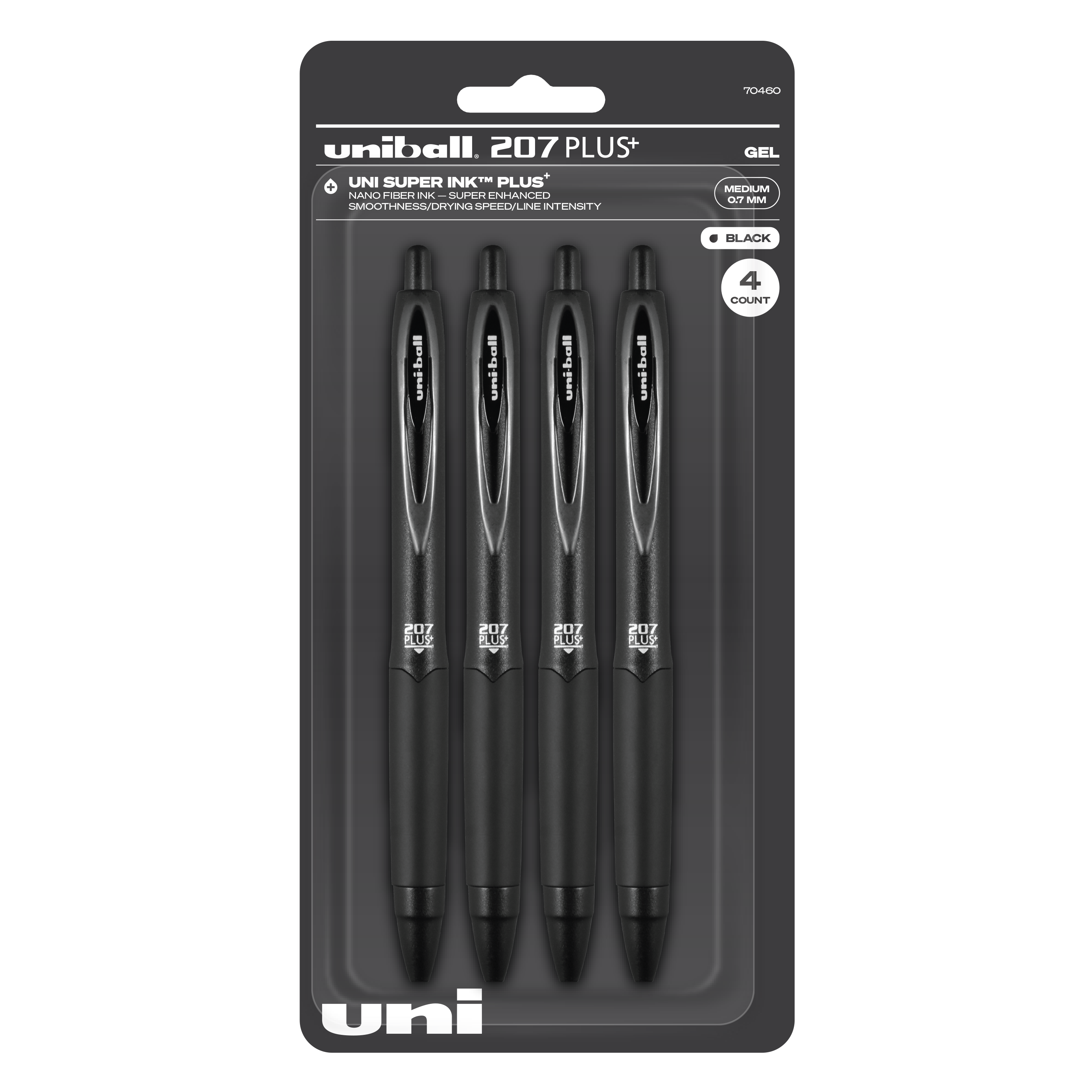 uniball™ 207 Plus+ Retractable Gel Pens, Medium Point (0.7mm), Black, 4 Pack