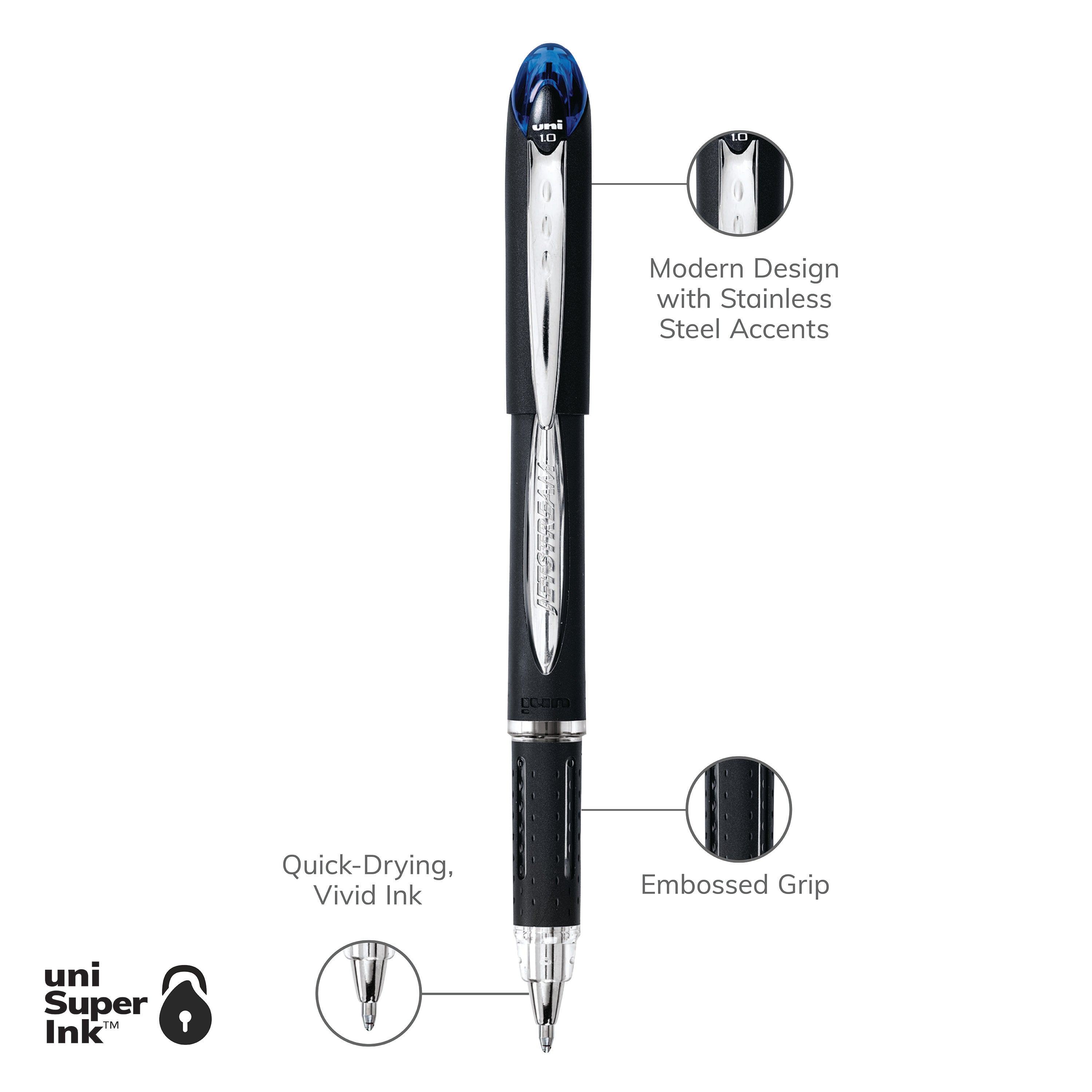 uniball™ Jetstream Ballpoint Pens, Medium Point (1.0mm), Blue, 3 Pack