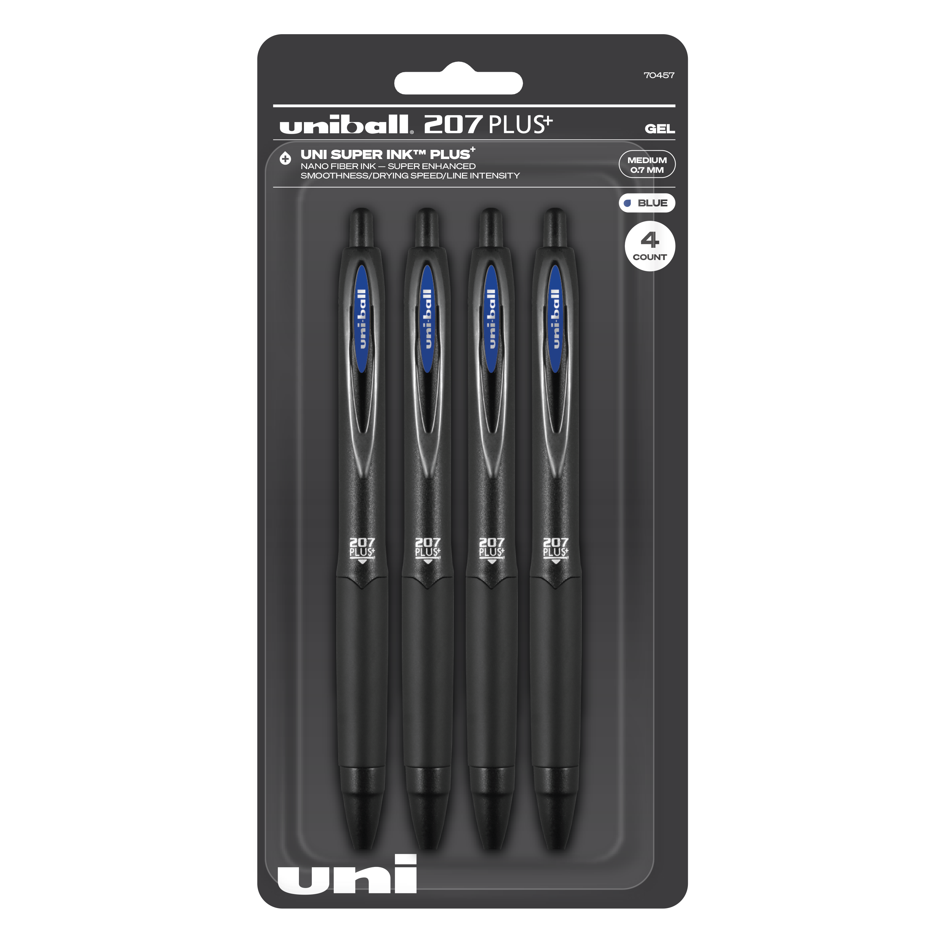 uniball™ 207 Plus+ Retractable Gel Pens, Medium Point (0.7mm), Blue, 4 Pack