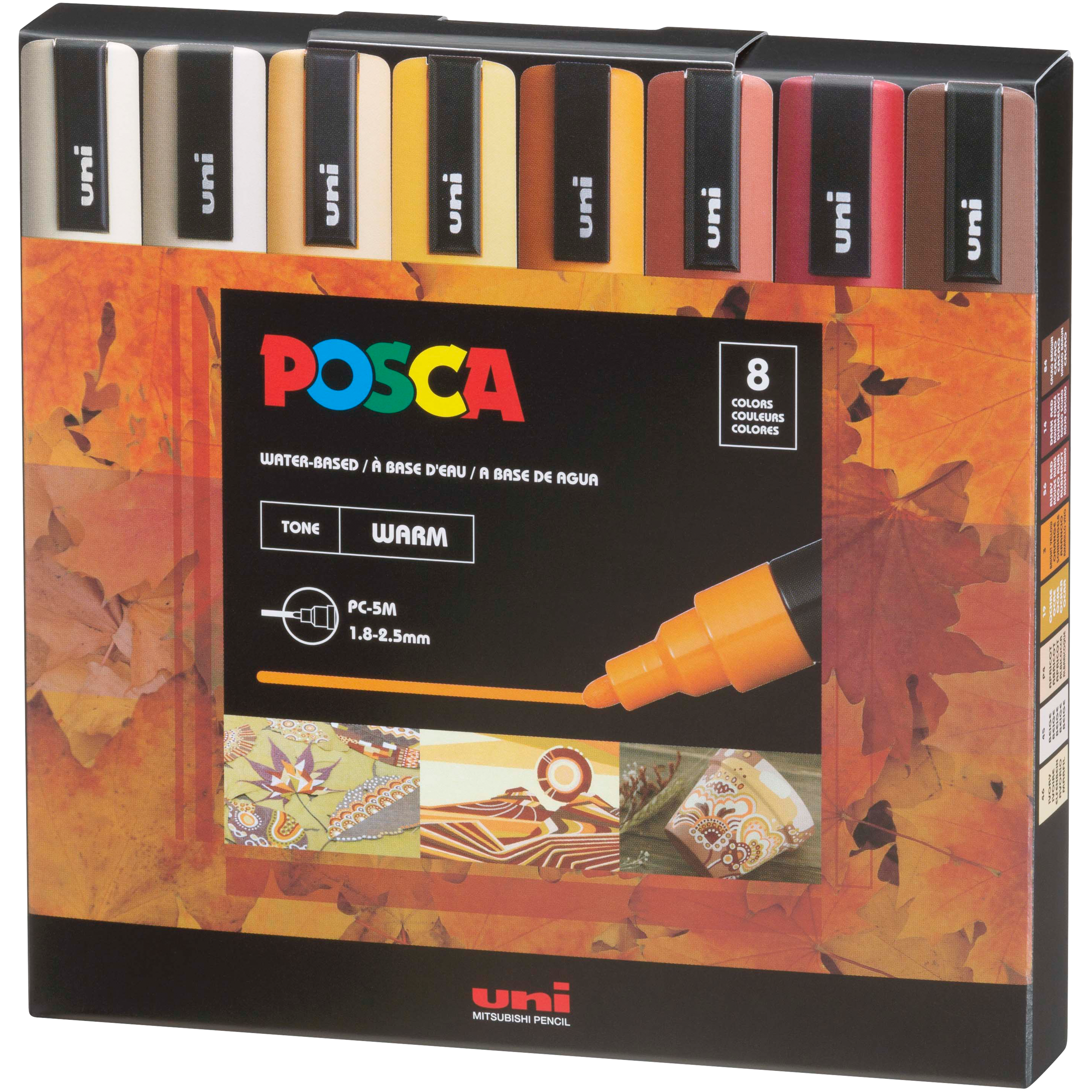 uni® POSCA® PC-5M, Warm Tones Water-Based Paint Markers (8 Pack)