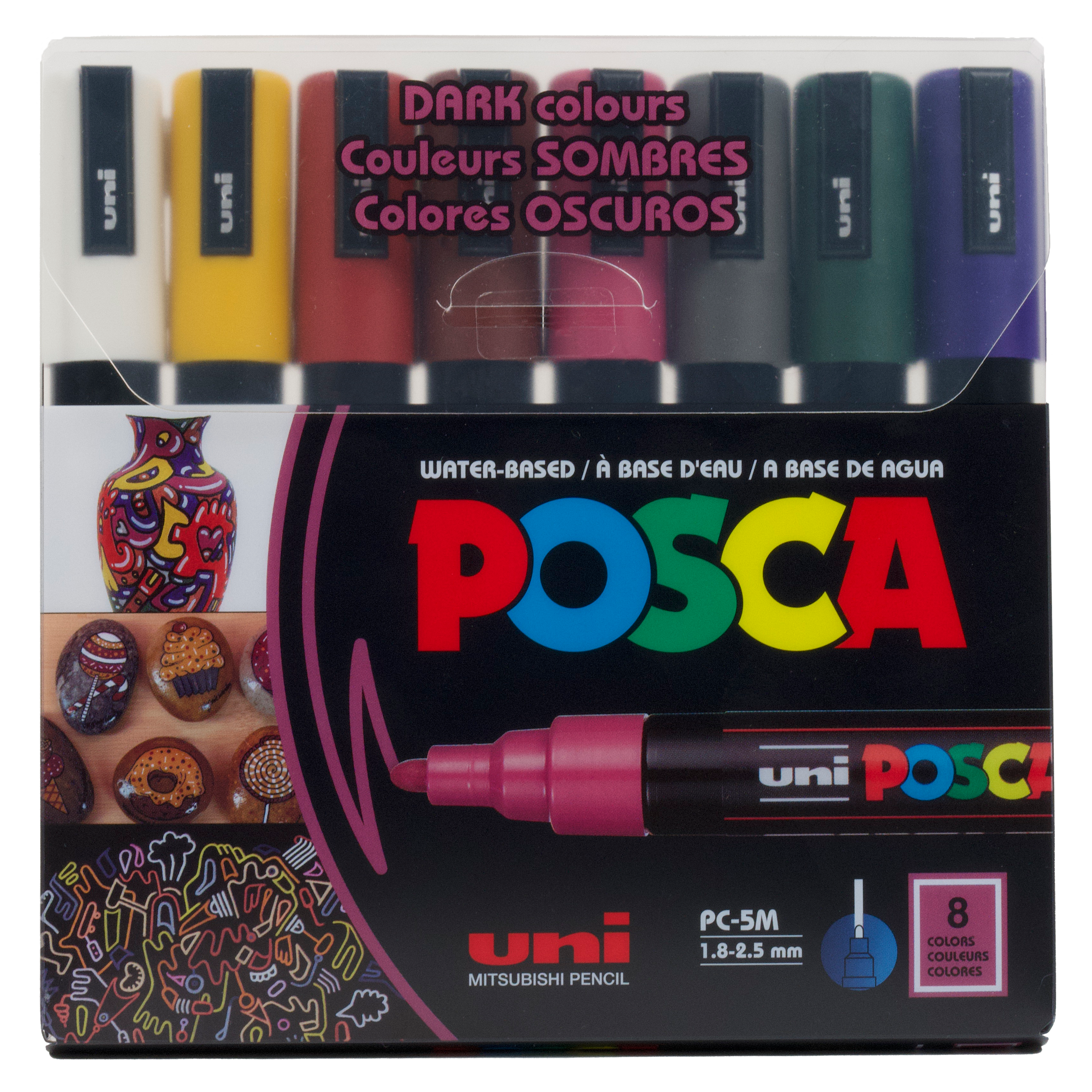uni® POSCA® PC-5M, Dark Colors Water-Based Paint Markers (8 Pack)