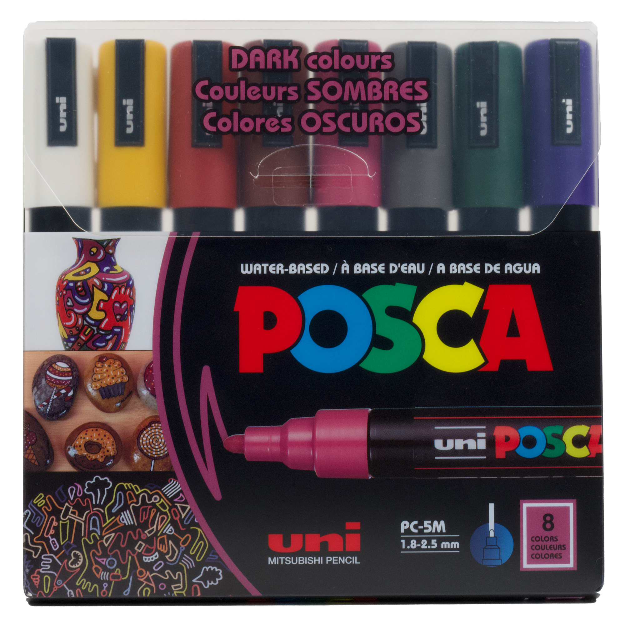 Posca PC-5M Paint Markers | Medium Tip | Darkcolors 8-Pack | uni-ball