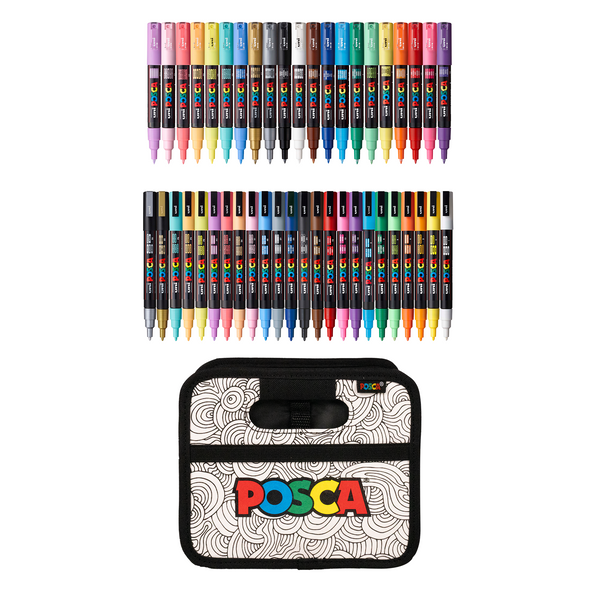 uni® POSCA® Exclusive Special Edition, 40 Count paint-it-yourself Caddy including 1M & 3M Colors