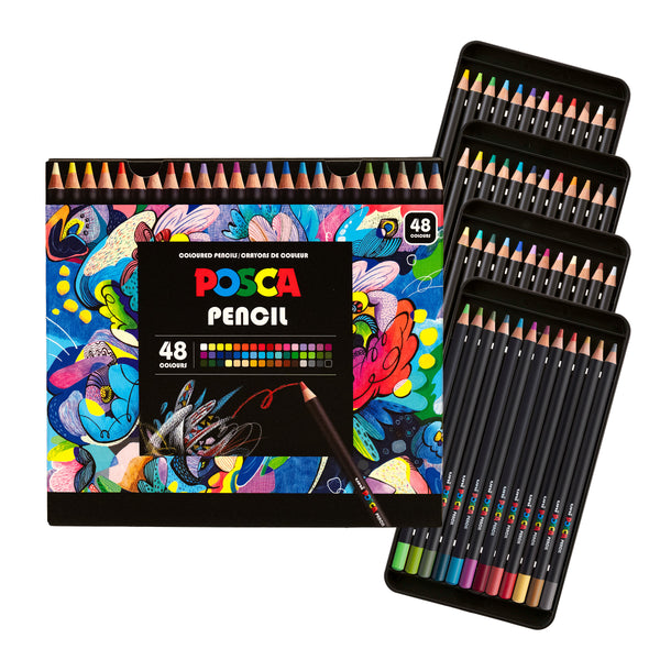 uni® POSCA Colored Pencils, 4.0mm Lead, Assorted Set, 48 Count