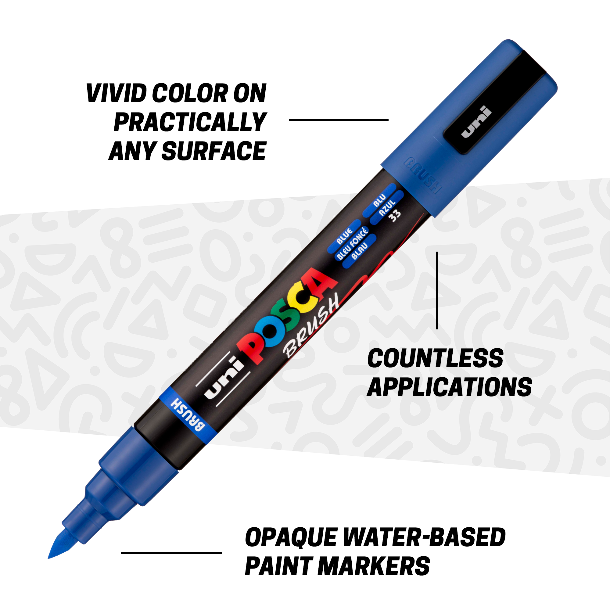 POSCA® PC-5BR Water-Based Paint Markers, Reversible Brush Tip (1.0–4.0 mm), 8 Count Assorted Earth Tones, 354555000, top and bottom detail image