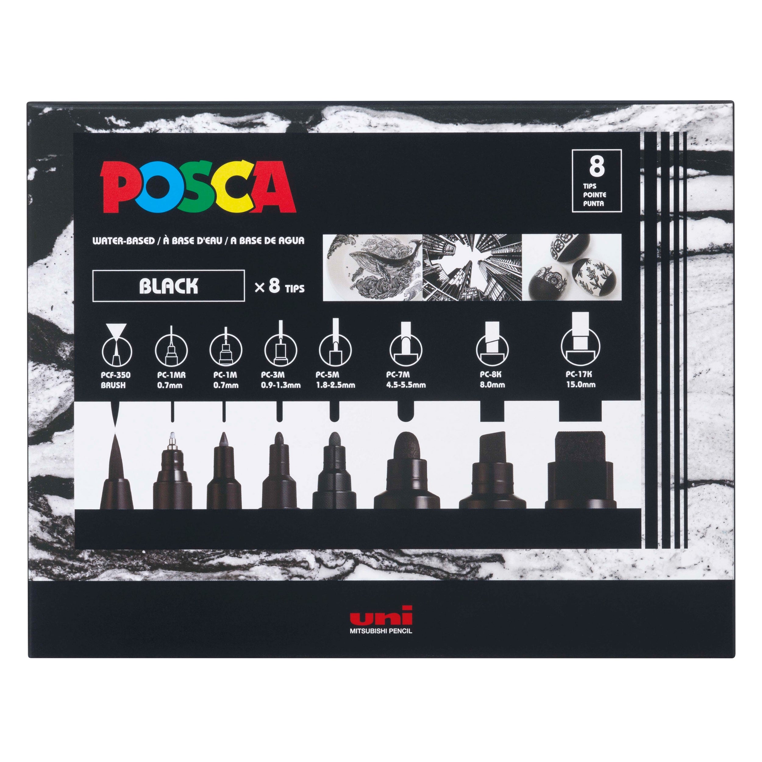 Posca Sets Paint Markers | Assorted Black Tips 8-Pack | uni-ball