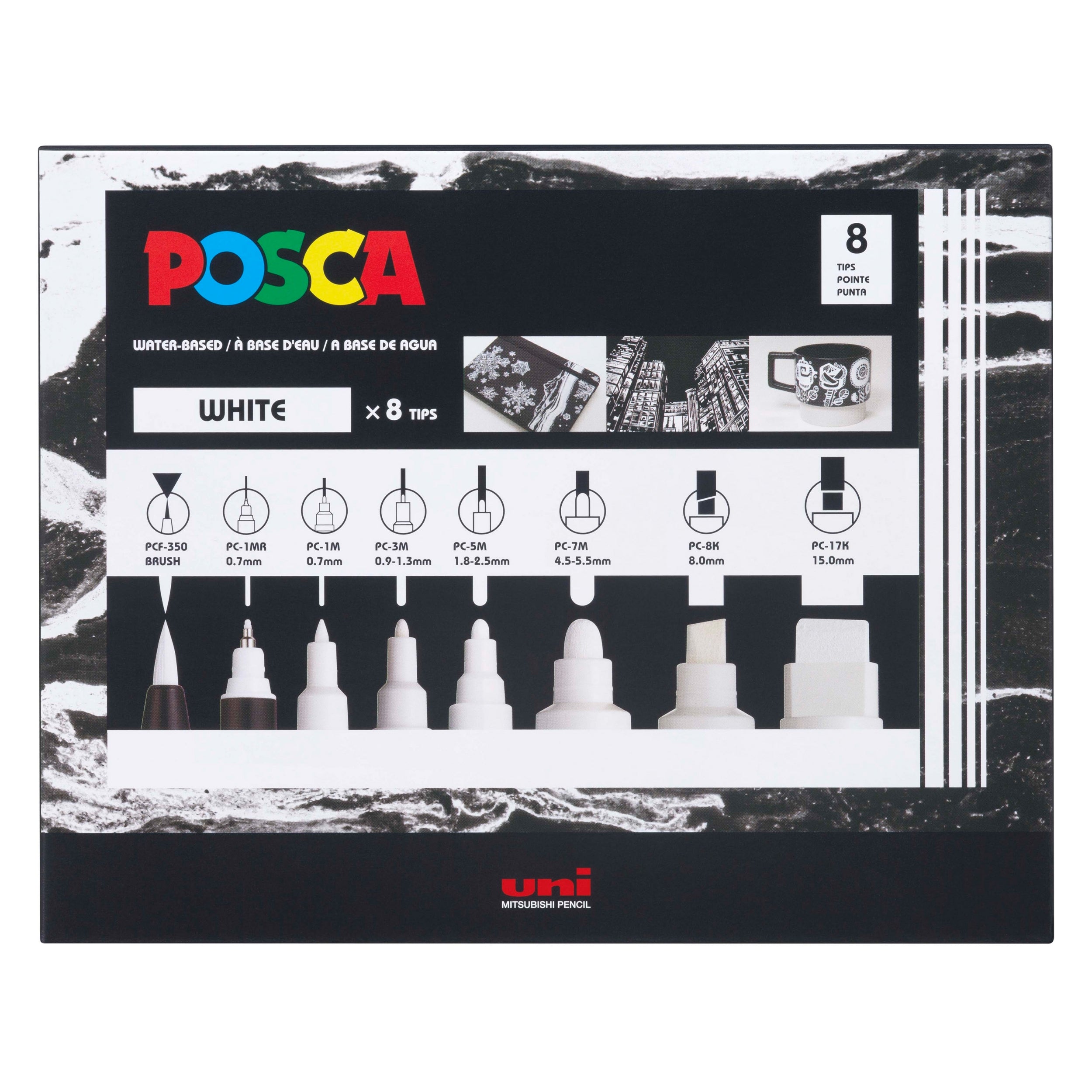 Posca Sets Paint Markers | Assorted Black Tips 8-Pack | uni-ball