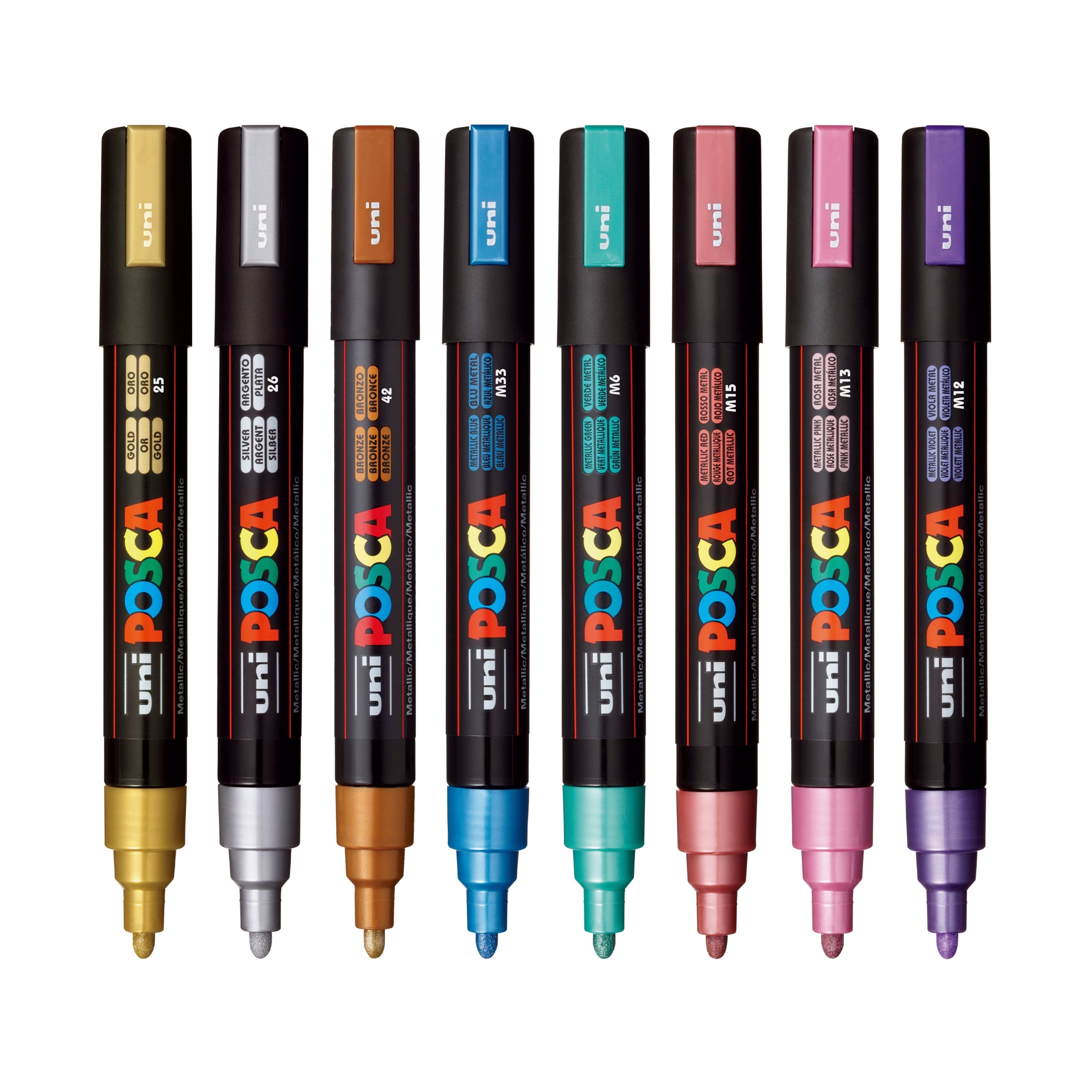 Posca PC-5M Paint Markers | Medium Tip | Metallic Colors 8-Pack | uni-ball
