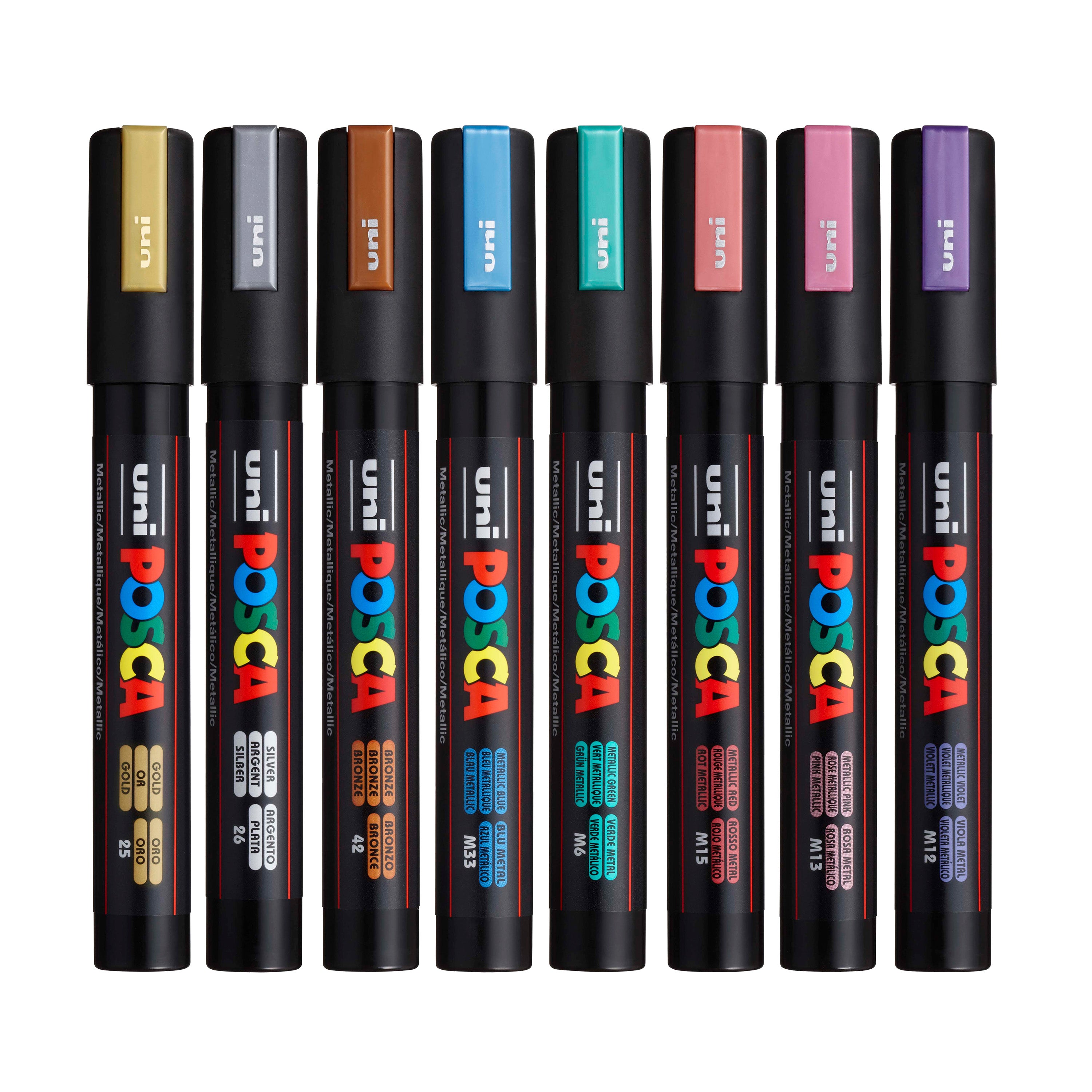 uni® POSCA® PC-5M, Metallic Water-Based Paint Markers (8 Pack)