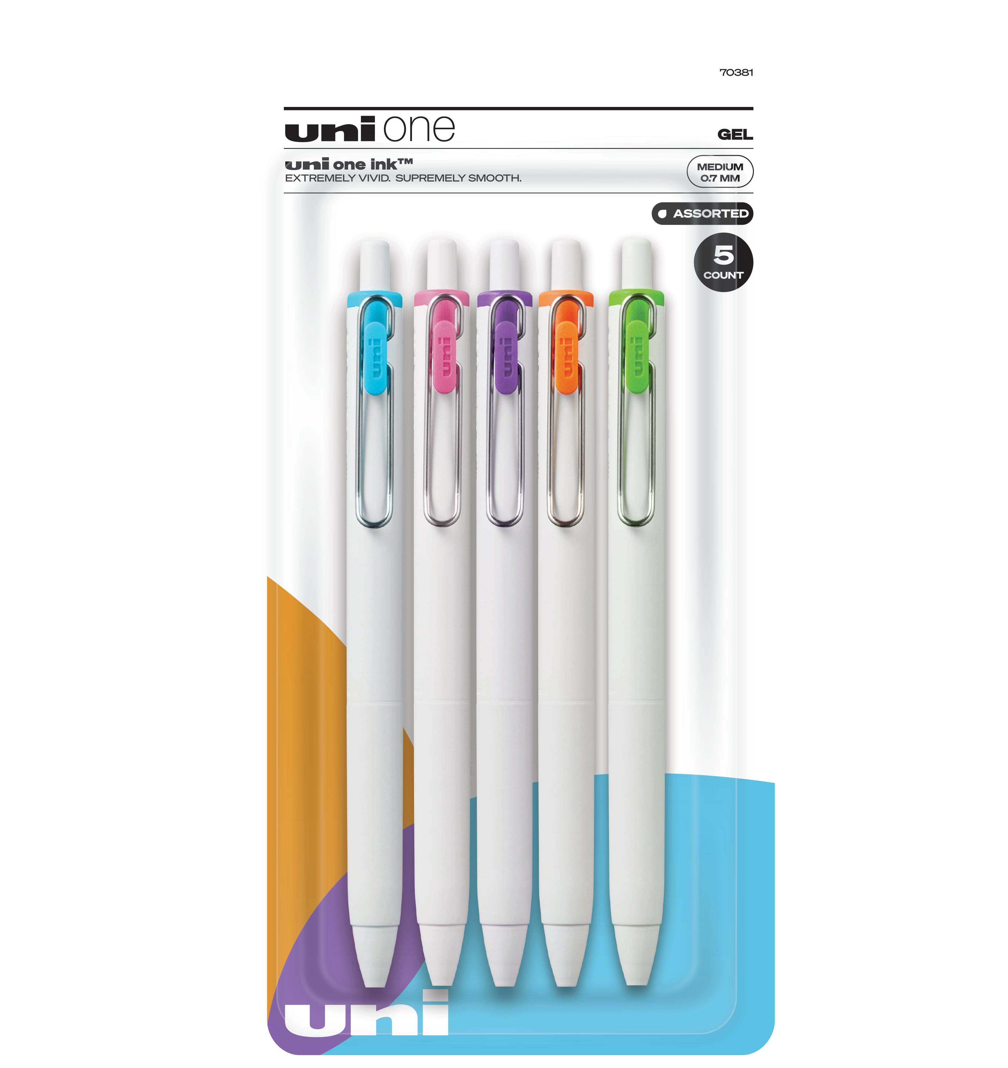 uniball™ one Retractable Gel Pens, Medium Point (0.7mm), Assorted Ink, 5 Pack