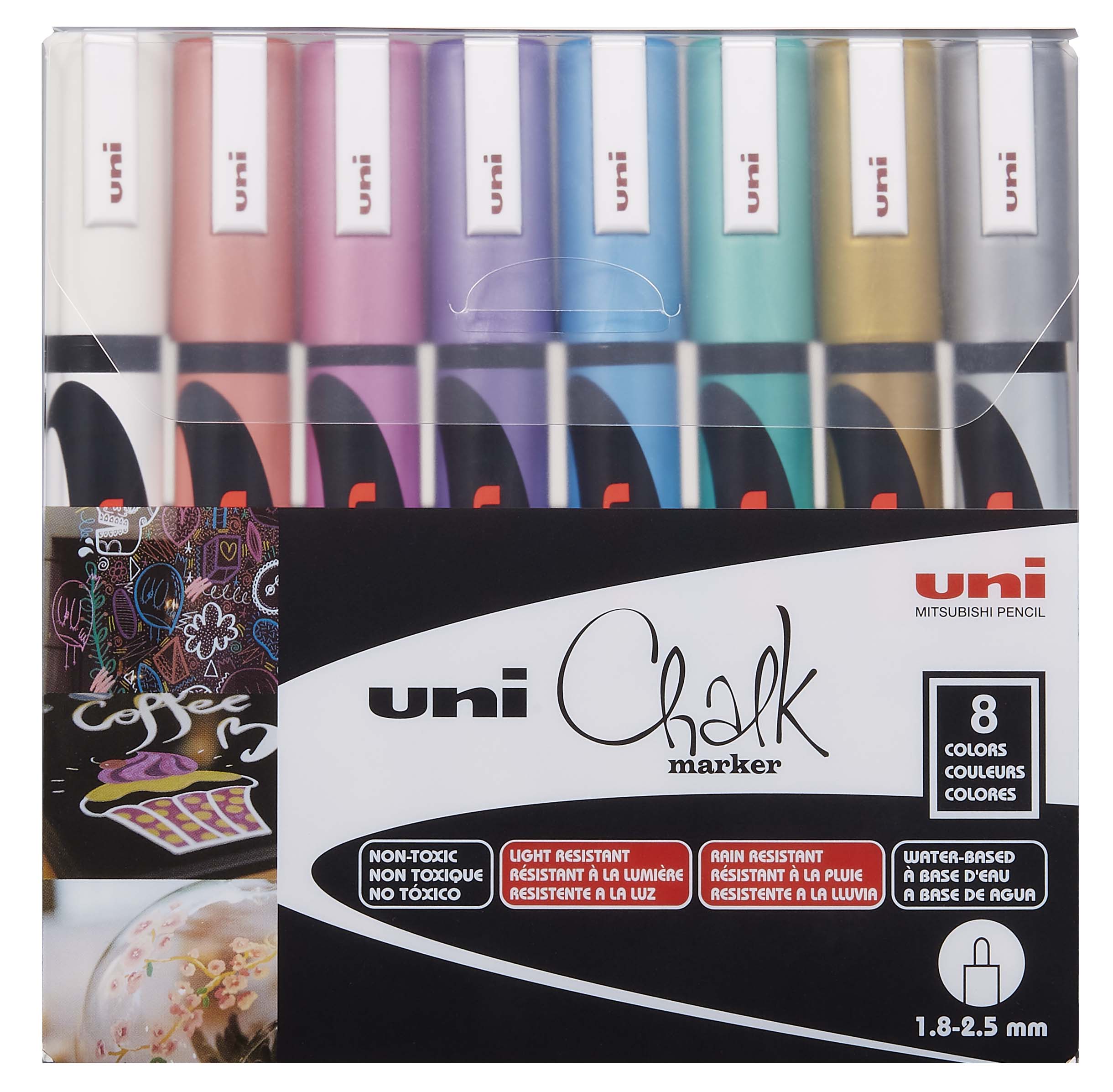 uni Chalk Markers, PWE-5K Metallic Medium Tip Marker - 8 Pack